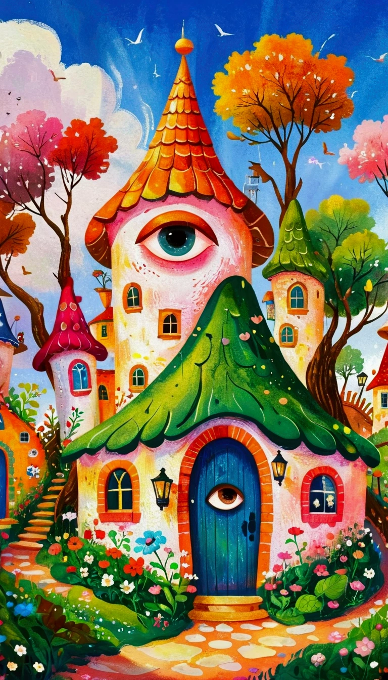 Artists from the stars,Pastel Art:长满Eye的城堡,(((Eye))),Twisted Castle,Colorful black,植物上的Eye, Popular trends on pixabay, Childish Art, Fantastic art, Fantastic and psychedelic, rich and colorful house, sunlight and Fantastic houses, Fantastic fantasy landscape art, rich and colorful illustration, rich and colorfull illustration, Magical Village, Fantastic!!, Wizarding World. rich and colorful, Fantastic!!!, colorful、Rich details waiting to start