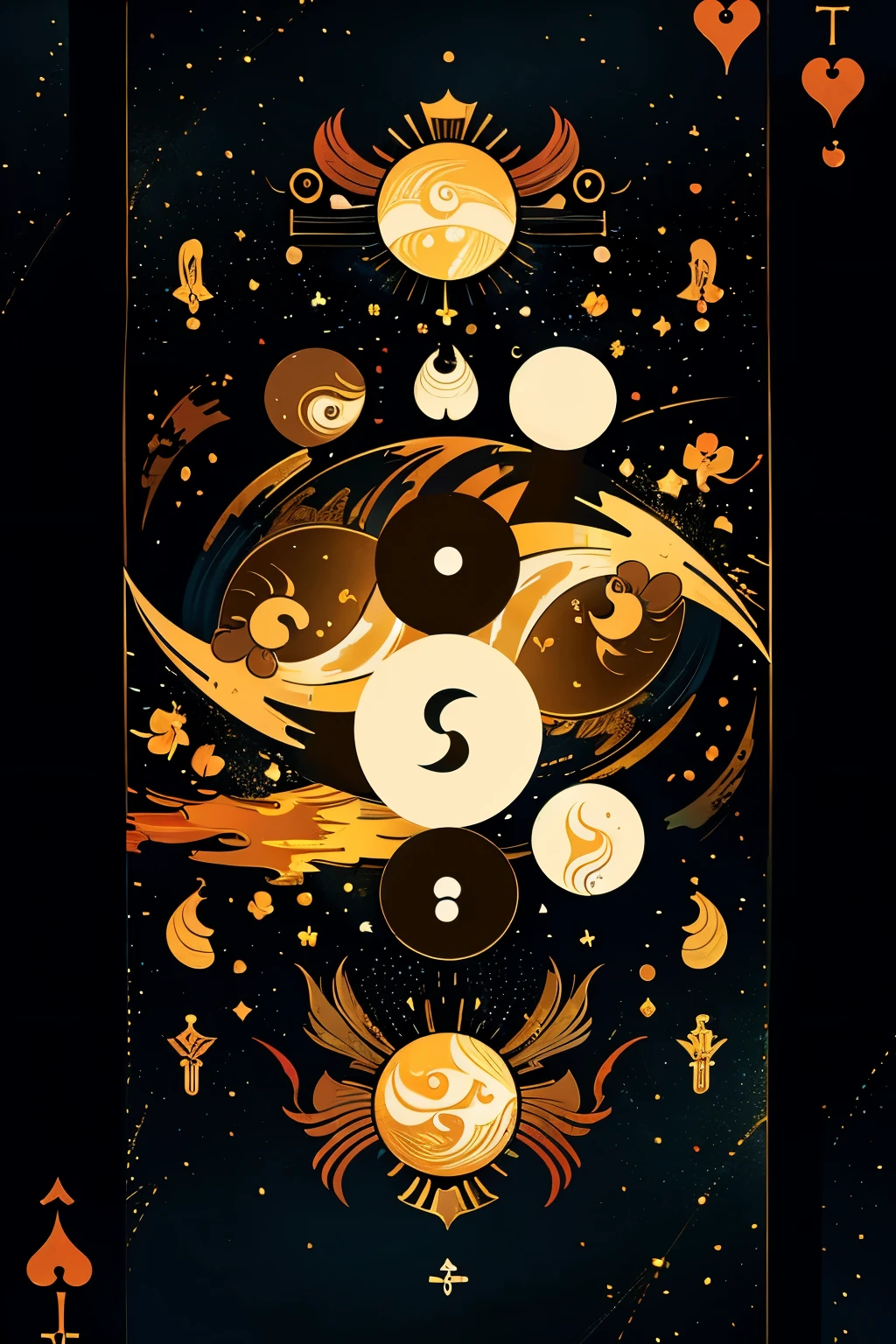Back of playing cards,Perfect left/right and top/bottom symmetry,Alphabet G、yin and yang、moon,sun,Abstract Painting,masterpiece,hope,positive,beautiful,High resolution, High resolution, 8k, masterpiece2:1,