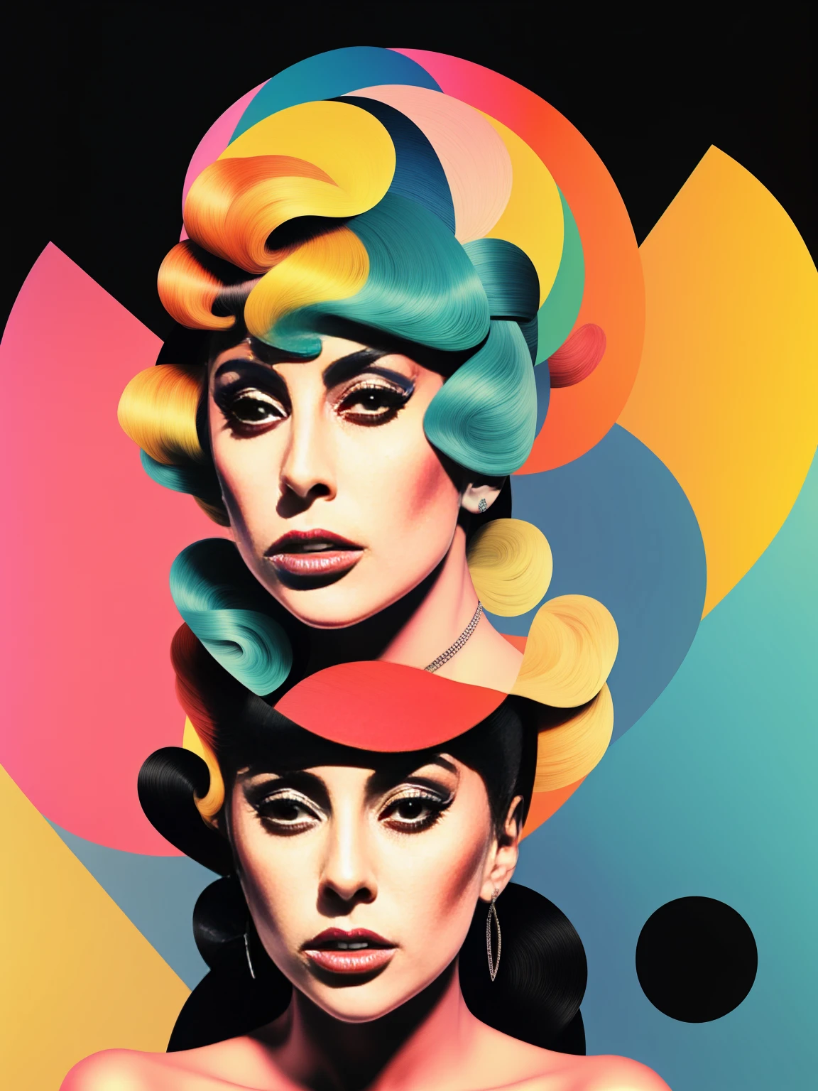 portrait of Lady Gaga celebrity using simple shapes and a RGB scale limited color palette multiple figures singer social realism
