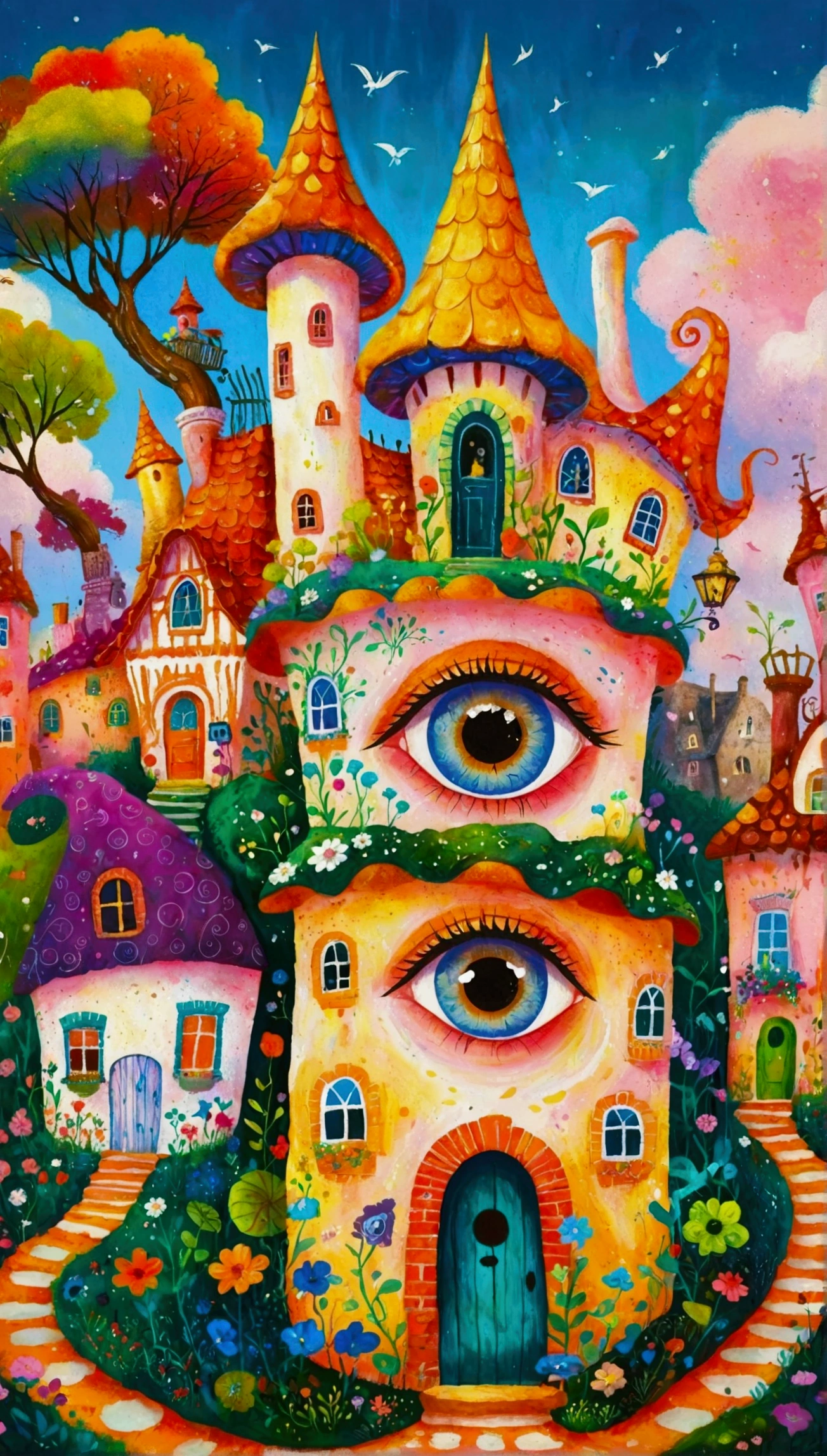 Artists from the stars,Pastel Art:长满Eye的城堡,(((Eye))),Twisted Castle,Colorful black,植物上的Eye, Popular trends on pixabay, Childish Art, Fantastic art, Fantastic and psychedelic, rich and colorful house, sunlight and Fantastic houses, Fantastic fantasy landscape art, rich and colorful illustration, rich and colorfull illustration, Magical Village, Fantastic!!, Wizarding World. rich and colorful, Fantastic!!!, colorful、Rich details waiting to start