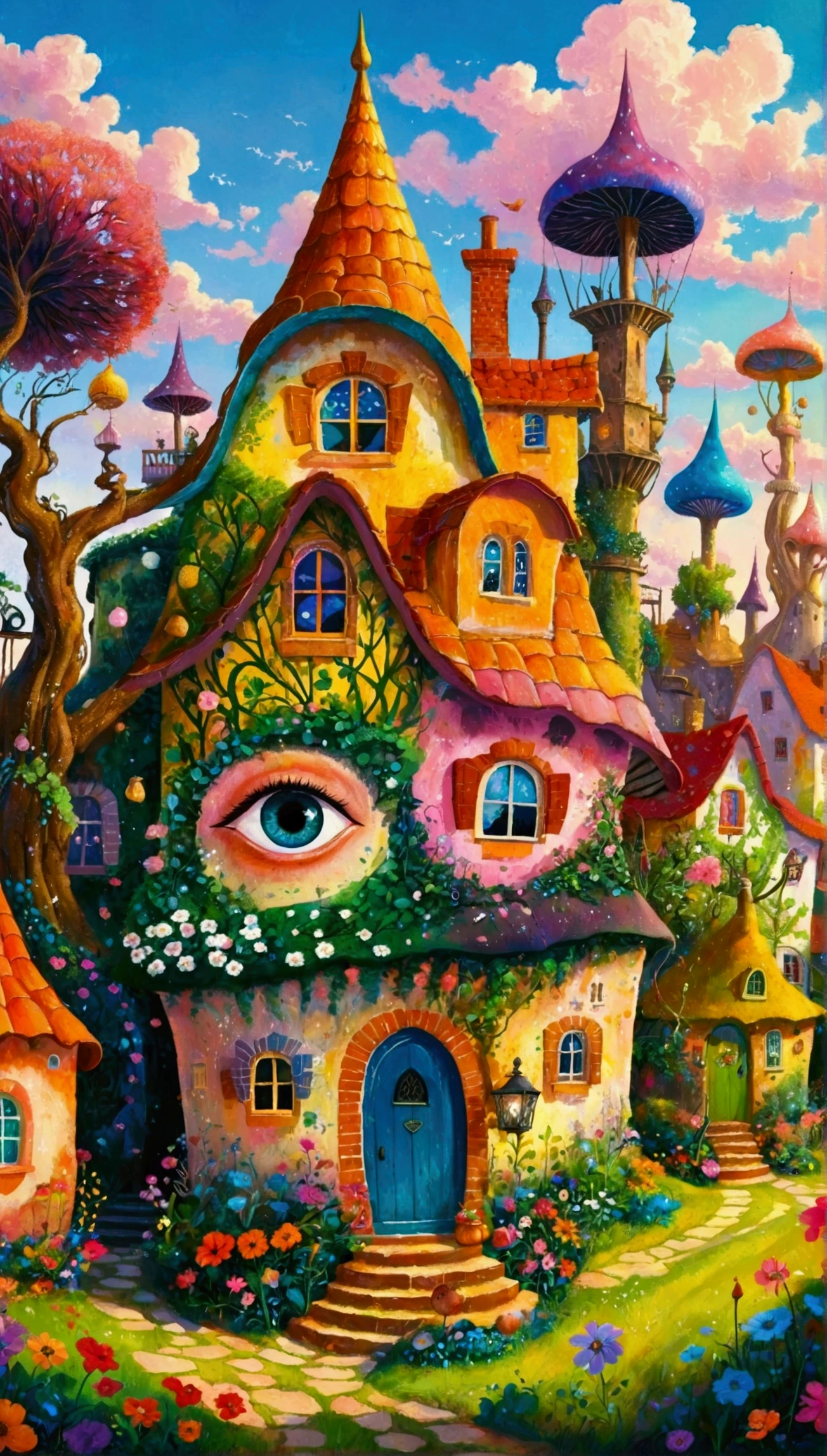 Artists from the stars，Pastel Art：长满Eye的城堡，(((Eye)))，Twisted Castle，Colorful black，植物上的Eye， Popular trends on pixabay, Childish Art, Fantastic art, Fantastic and psychedelic, rich and colorful house, sunlight and Fantastic houses, Fantastic fantasy landscape art, rich and colorful illustration, rich and colorfull illustration, Magical Village, Fantastic!!, Wizarding World. rich and colorful, Fantastic!!!, colorful、Rich details waiting to start 
