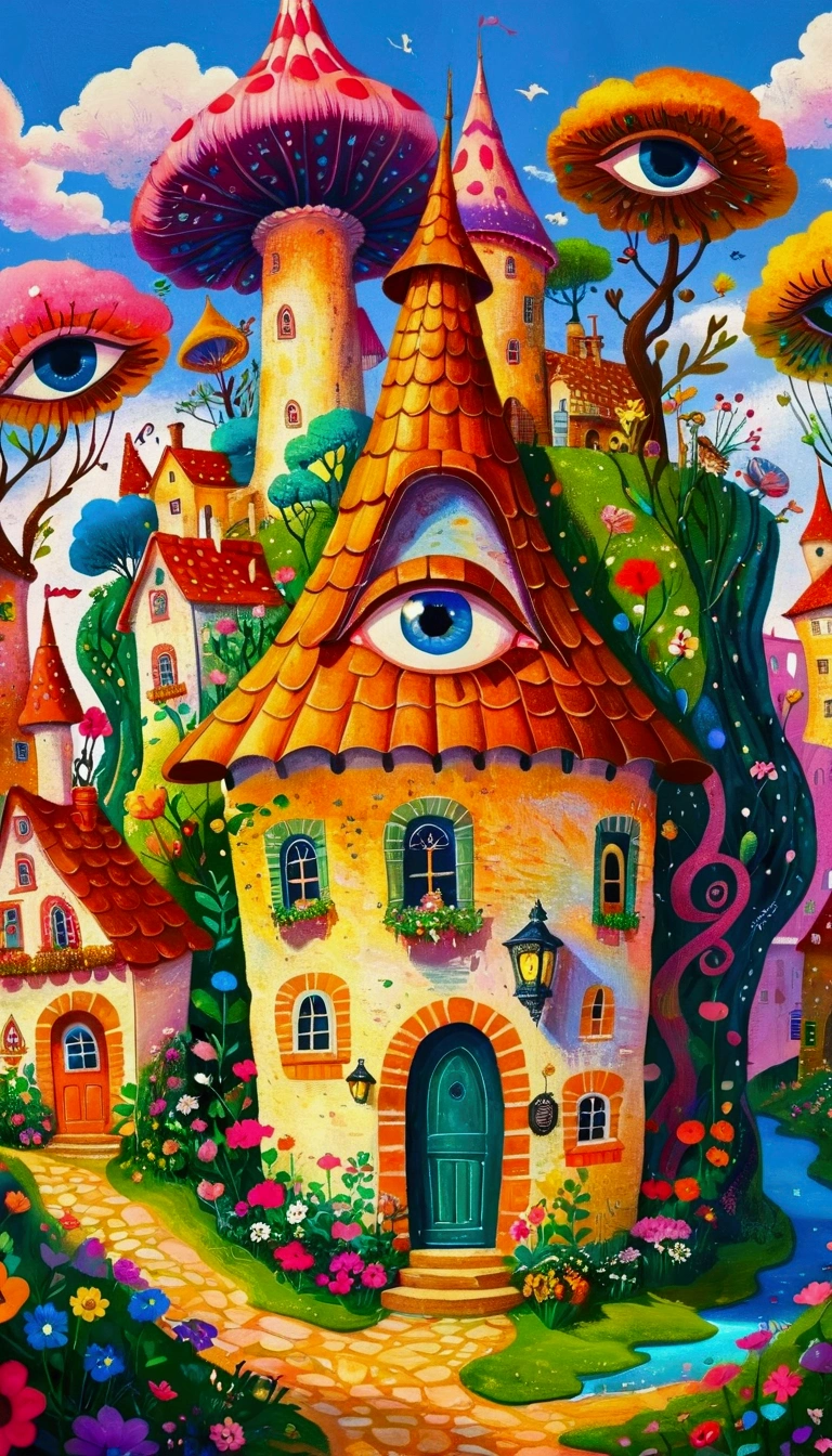 Artists from the stars,Pastel Art:长满Eye的城堡,(((Eye))),Twisted Castle,Colorful black,植物上的Eye, Popular trends on pixabay, Childish Art, Fantastic art, Fantastic and psychedelic, rich and colorful house, sunlight and Fantastic houses, Fantastic fantasy landscape art, rich and colorful illustration, rich and colorfull illustration, Magical Village, Fantastic!!, Wizarding World. rich and colorful, Fantastic!!!, colorful、Rich details waiting to start