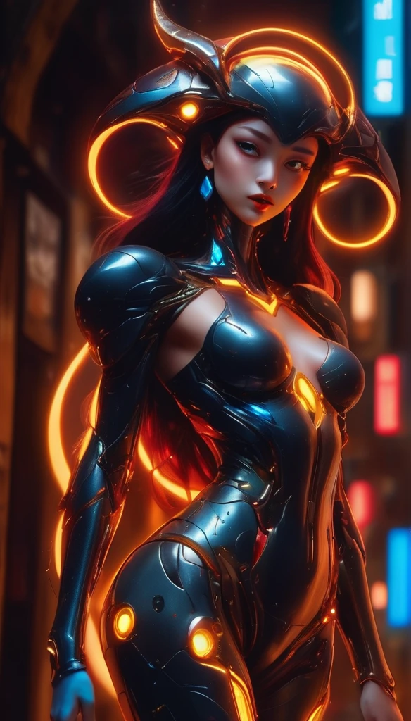 Young futuristic alien, (Realistic:1.5), A shot of a woman (Walking:1.3) Walk to the audience in a beautiful way (face:1.3), (large natural breasts:1.5), (Crazy little details:1.2), 13 aperture, Skin bump texture, Details in the shadows, (Vibrant colors:1.2), Intricate details, Subsurface scattering, Three-point lighting, Edge lighting, Crazy meticulous shadows, Solo, Environmental occlusion, Textured skin, Wide hips, Wide breasts, Tight clothing, leering, Obscene clothing, Masterpiece, Best quality, Ultra-detailed, Texture, view the viewer, Detailed eyes, Detailed face, (Masterpiece:1.4),(Best quality:1.4),(Shiny skin), Neon lights, (Night:1.4), midnight, City, Cyberpunk, Light , Feet, (:1.3), (Pubic hair:1.5), Clear image, Exposed cleavage, (Saturated colors:1.5), bloom around lights,(Red tone:1.4), Hell landscape background, DonM3lv3nM4g1cXLoil, oil and watercolor painting, dark, chiaroscuro,