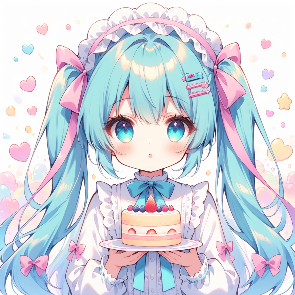 image resolution 1024px　white　light blue　Alice　parasol　ribbon, clear line, image resolution 1024px, Kawaii, cute, pretty, アニメ, cake, neon,, ****ta Face,3 year old 
girls,  hatsune miku,