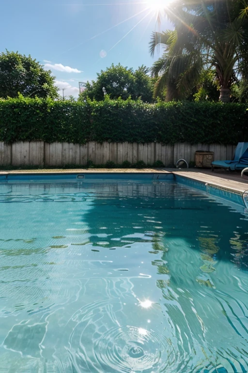 surface of blue swimming pool, ripple water with sun reflection