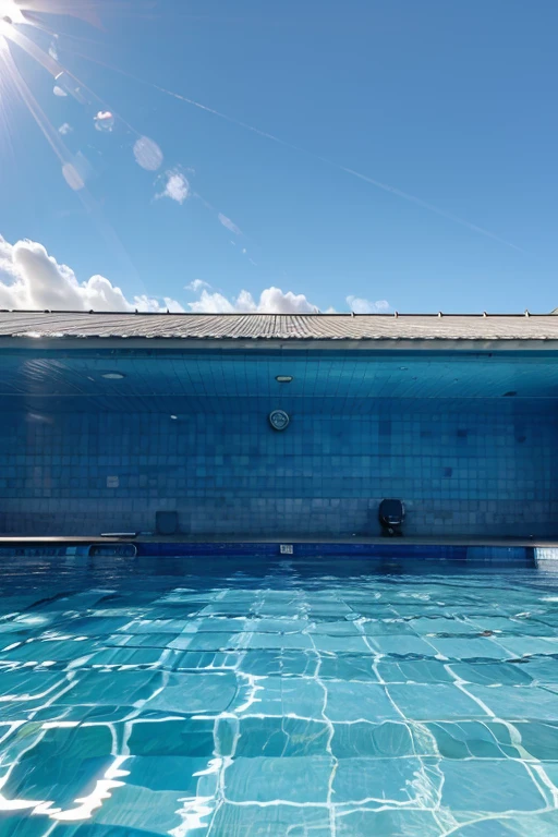 surface of blue swimming pool, ripple water with sun reflection