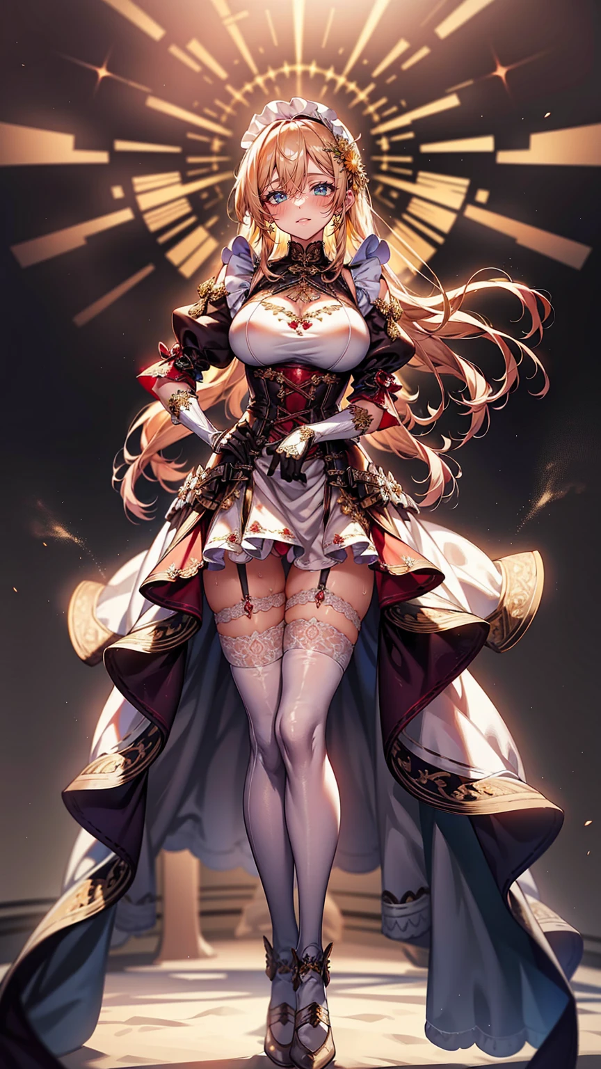 Camel Toe:1.4、(Sweat)、(vapor)、(((Long gloves:1.3)))、、Knee-high socks、Open your thighs wide to the left and right、crouch on the ground、Show the audience your crotch, (、, Spread your legs:1.3, ))、1、Absurd、、golden headband、Flat lighting、elevation、sexy pose、Highest quality、Complex、Surreal、perspective, Very detailed, Detailed Background, shape、1 girl、alone、Big Breasts、A light smile, Embarrassing, blush, (()), Long gloves、- Elbow hand pockets、、sexy、Sensual, Huge breasts, White Chinese Dress, (Maid clothes:1.3),), Bridal Legwear, (Asymmetrical legwear:1.1), Lace trim, (Showgirl skirts, Cross lace skirt, Tight Skirt, See-through skirt:0.5), , Single Bridal Gauntlet, (Bridal Garter:1.1), A beautiful woman with supple curves, Exposing shoulders, ,Knee-high socks、Long gloves,Knee-high socks、Long gloves、Fascinating、invite、sexy、肘まであるLong gloves