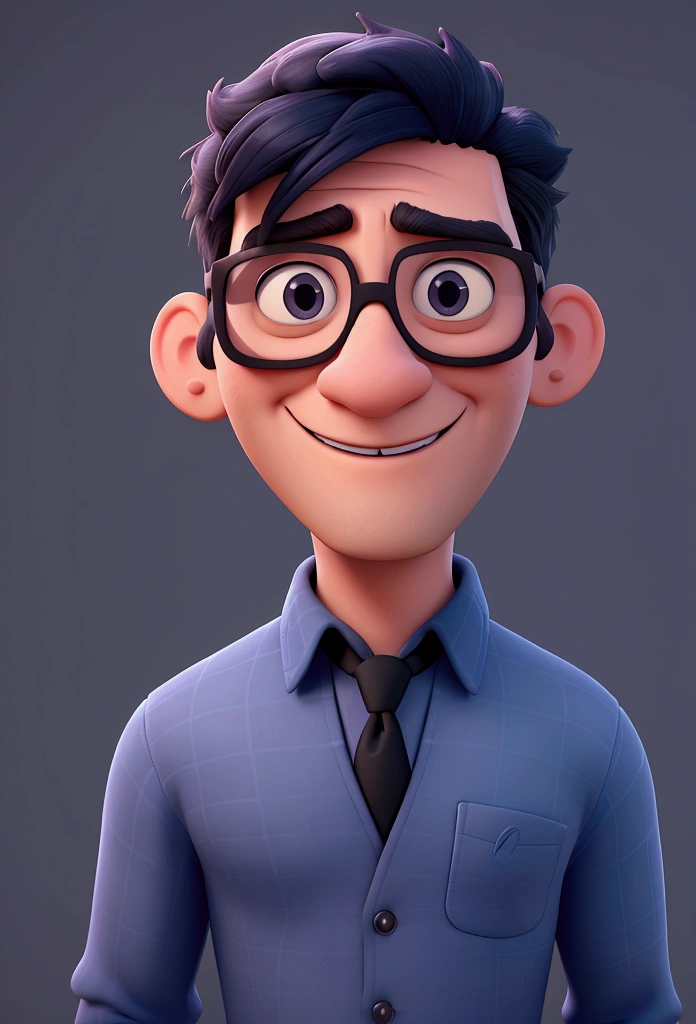 Cartoon character of a man in black glasses and blue shirt, animation character, stylized character, animation style rendering, 3d stylized, Arnold Maya rendering, Stylized 3D rendering, toon render screenshot, 3d character, 3d character, Stylized 3D rendering, 3D character rendering, cartoon character, Personagem de close up, character posing, (Pixar-style) (master part:1.2) (bokeh) (best qualityer) (skin detailed) (detailed texture) (8k) (Argilla) (cinematic lighting) (sharp focus
