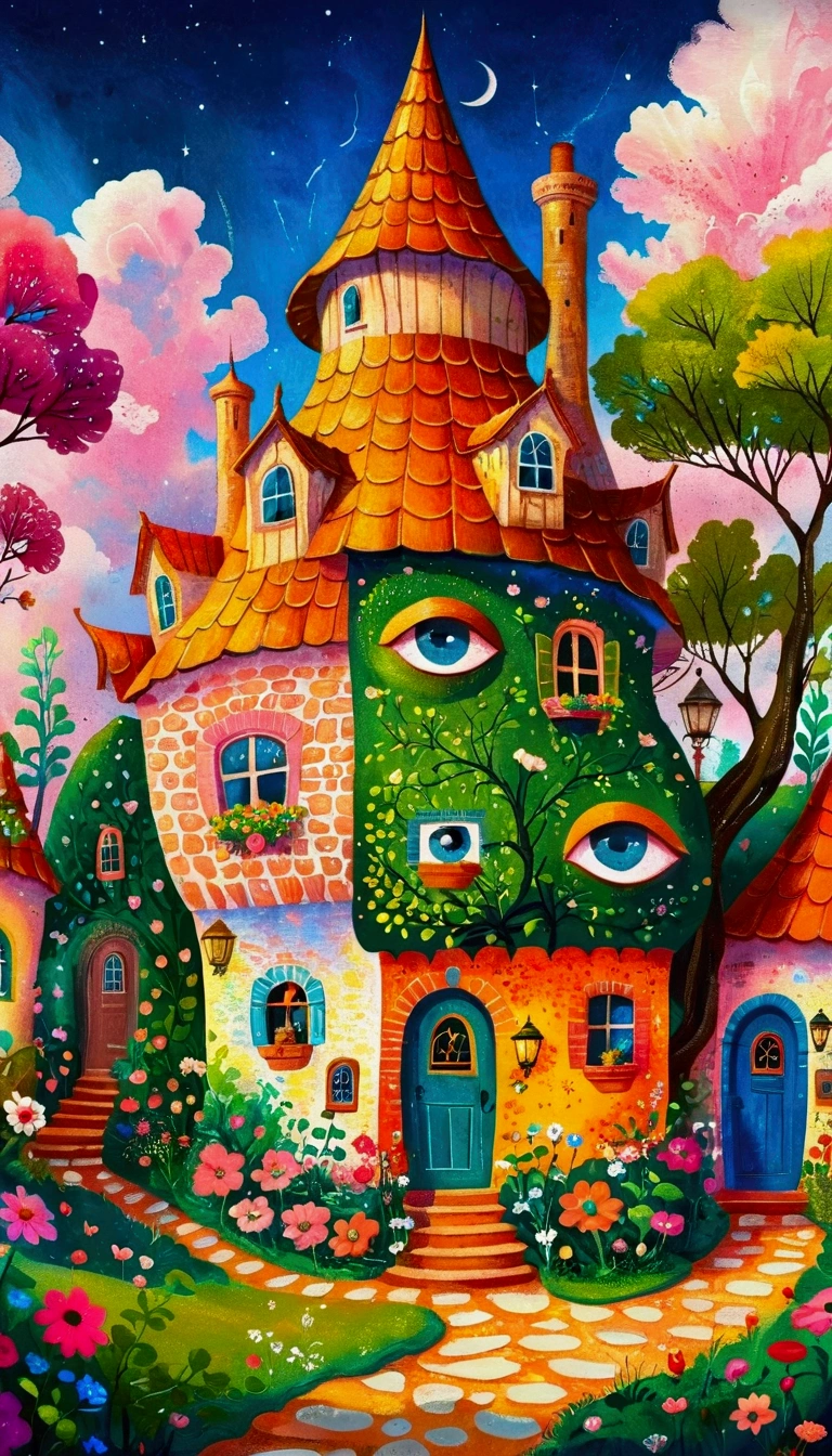 Artists from the stars，Pastel Art：长满Eye的城堡，(((Eye)))，Twisted Castle，Colorful black，植物上的Eye， Popular trends on pixabay, Childish Art, Fantastic art, Fantastic and psychedelic, rich and colorful house, sunlight and Fantastic houses, Fantastic fantasy landscape art, rich and colorful illustration, rich and colorfull illustration, Magical Village, Fantastic!!, Wizarding World. rich and colorful, Fantastic!!!, colorful、Rich details waiting to start 
