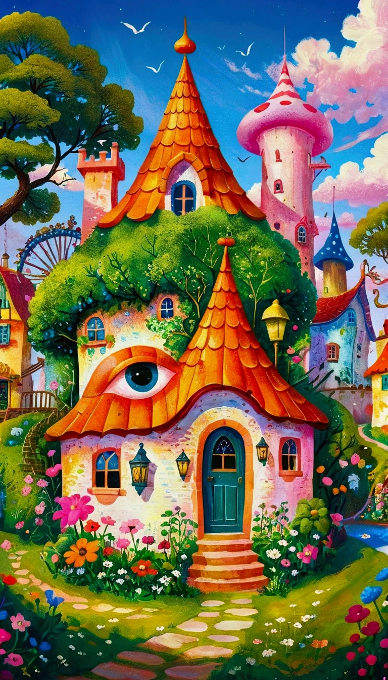 Artists from the stars，Pastel Art：长满Eye的城堡，(((Eye)))，Twisted Castle，Colorful black，植物上的Eye， Popular trends on pixabay, Childish Art, Fantastic art, Fantastic and psychedelic, rich and colorful house, sunlight and Fantastic houses, Fantastic fantasy landscape art, rich and colorful illustration, rich and colorfull illustration, Magical Village, Fantastic!!, Wizarding World. rich and colorful, Fantastic!!!, colorful、Rich details waiting to start 
