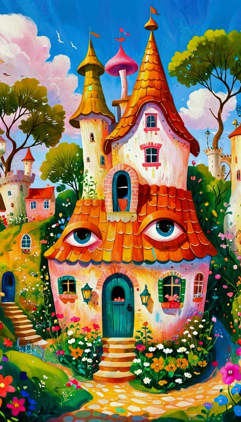 Artists from the stars，Pastel Art：长满Eye的城堡，(((Eye)))，Twisted Castle，Colorful black，植物上的Eye， Popular trends on pixabay, Childish Art, Fantastic art, Fantastic and psychedelic, rich and colorful house, sunlight and Fantastic houses, Fantastic fantasy landscape art, rich and colorful illustration, rich and colorfull illustration, Magical Village, Fantastic!!, Wizarding World. rich and colorful, Fantastic!!!, colorful、Rich details waiting to start 
