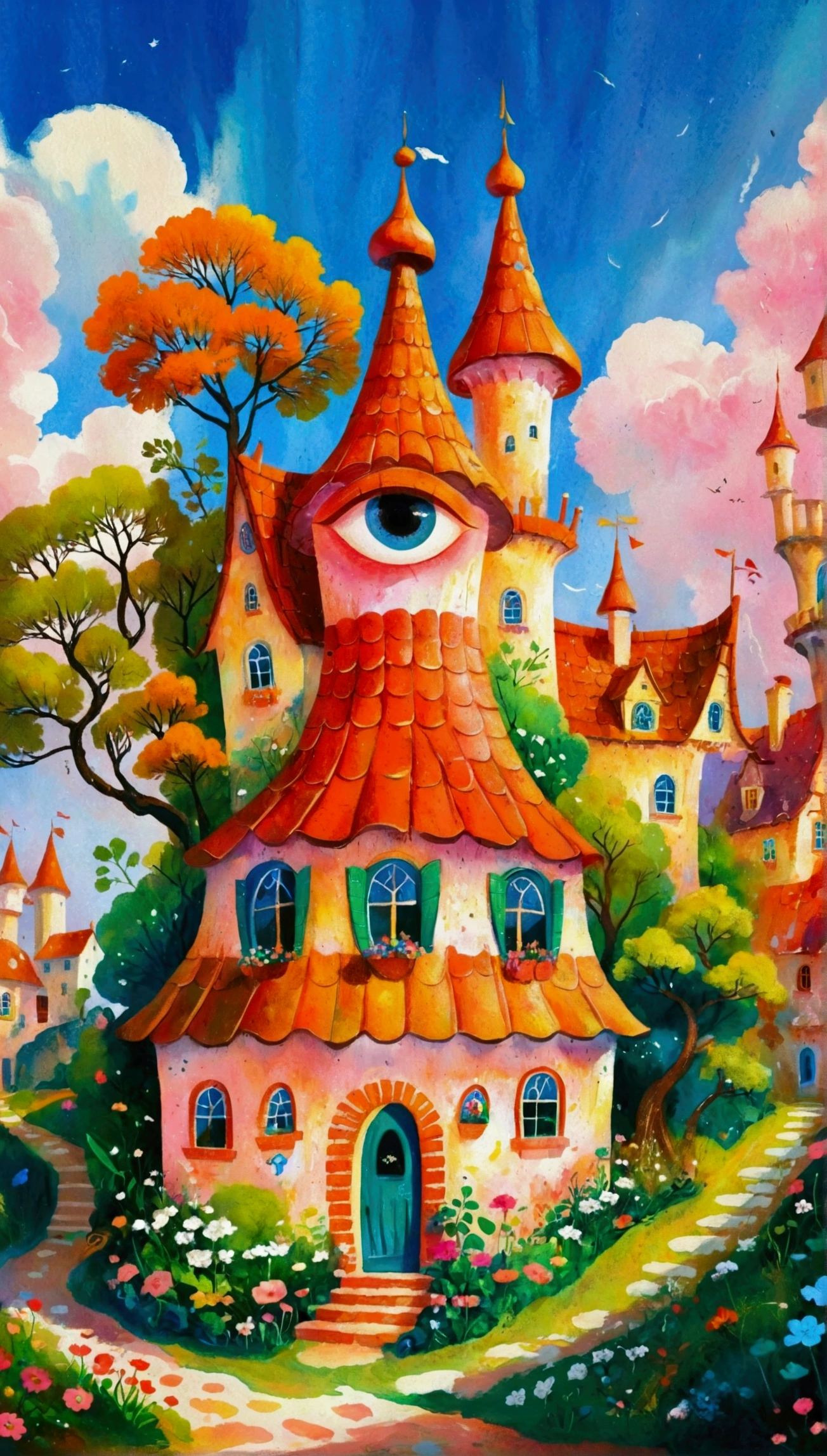 Artists from the stars,Pastel Art:长满Eye的城堡,(((Eye))),Twisted Castle,Colorful black,植物上的Eye, Popular trends on pixabay, Childish Art, Fantastic art, Fantastic and psychedelic, rich and colorful house, sunlight and Fantastic houses, Fantastic fantasy landscape art, rich and colorful illustration, rich and colorfull illustration, Magical Village, Fantastic!!, Wizarding World. rich and colorful, Fantastic!!!, colorful、Rich in details