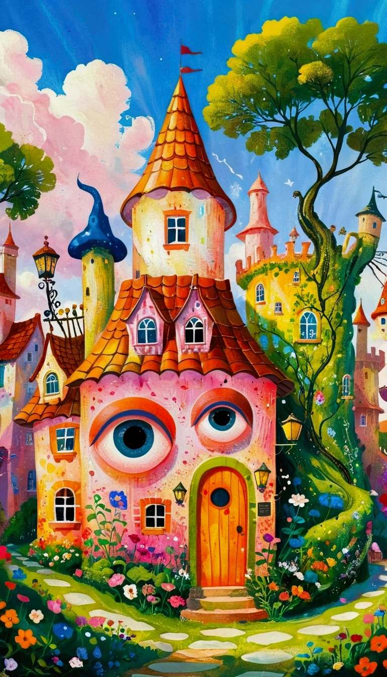 Artists from the stars，Pastel Art：长满Eye的城堡，(((Eye)))，Twisted Castle，Colorful black，植物上的Eye， Popular trends on pixabay, Childish Art, Fantastic art, Fantastic and psychedelic, rich and colorful house, sunlight and Fantastic houses, Fantastic fantasy landscape art, rich and colorful illustration, rich and colorfull illustration, Magical Village, Fantastic!!, Wizarding World. rich and colorful, Fantastic!!!, colorful、Rich details waiting to start 
