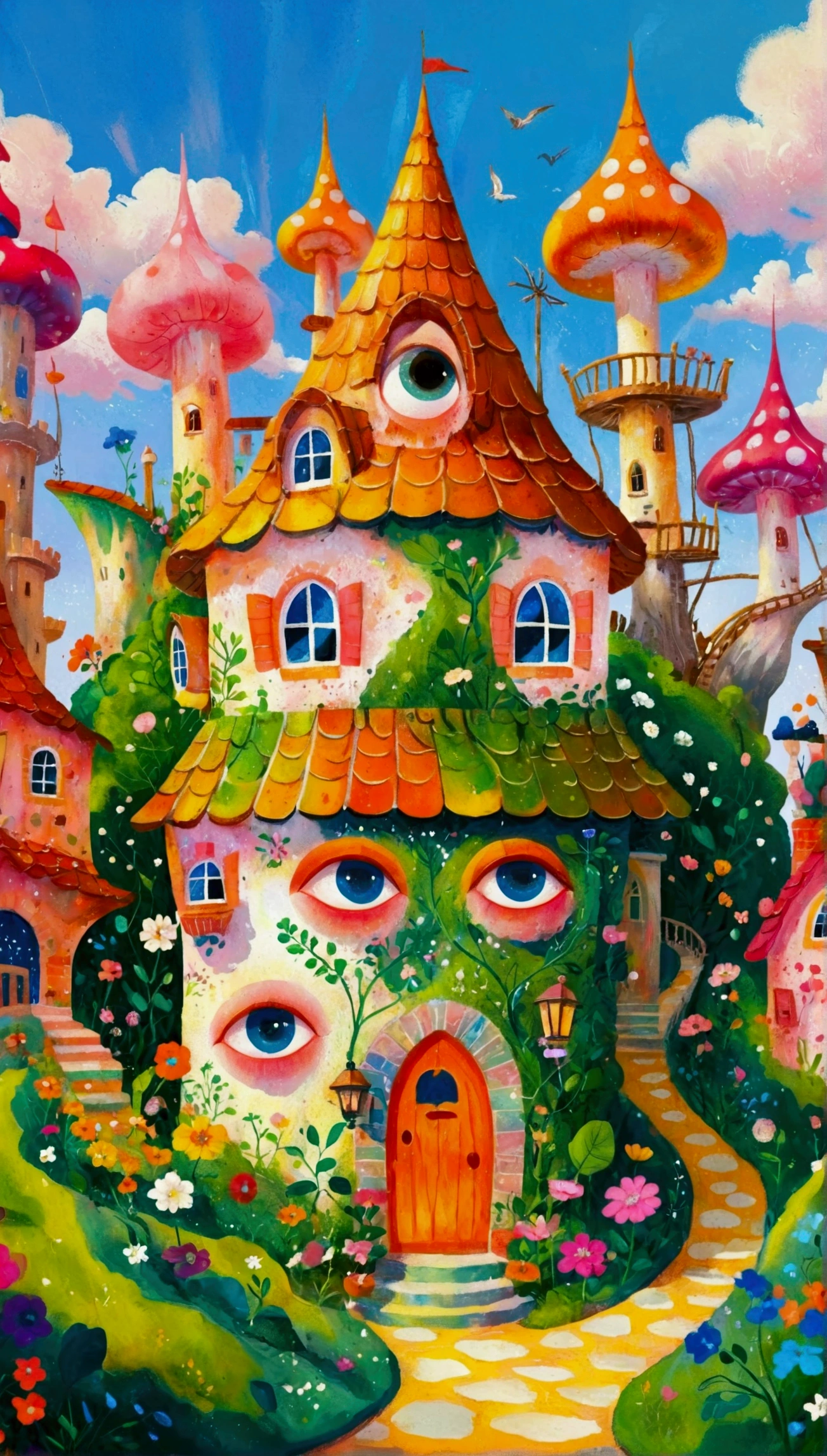 Artists from the stars,Pastel Art:长满Eye的城堡,(((Eye))),Twisted Castle,Colorful black,植物上的Eye, Popular trends on pixabay, Childish Art, Fantastic art, Fantastic and psychedelic, rich and colorful house, sunlight and Fantastic houses, Fantastic fantasy landscape art, rich and colorful illustration, rich and colorfull illustration, Magical Village, Fantastic!!, Wizarding World. rich and colorful, Fantastic!!!, colorful、Rich details waiting to start