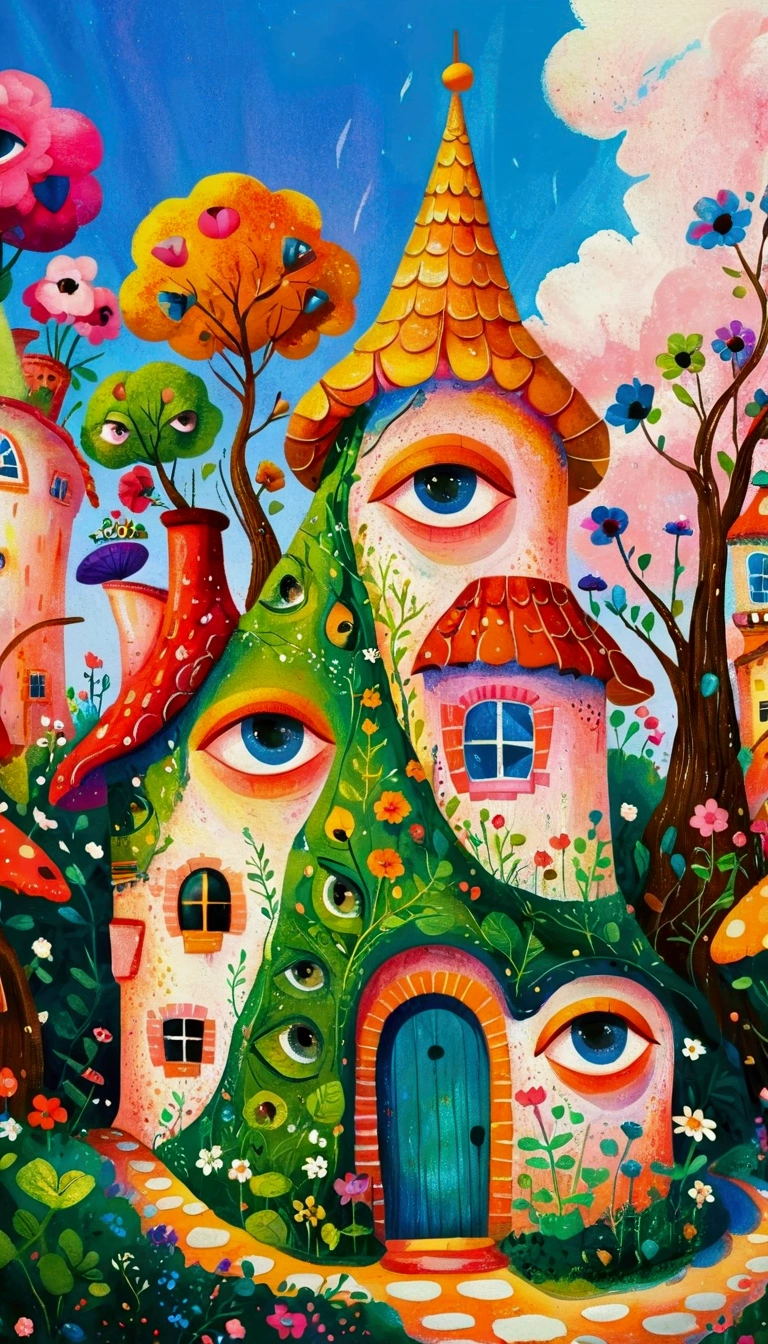 Artists from the stars，Pastel Art：长满Eye的城堡，(((Eye)))，Twisted Castle，Colorful black，植物上的Eye， Popular trends on pixabay, Childish Art, Fantastic art, Fantastic and psychedelic, rich and colorful house, sunlight and Fantastic houses, Fantastic fantasy landscape art, rich and colorful illustration, rich and colorfull illustration, Magical Village, Fantastic!!, Wizarding World. rich and colorful, Fantastic!!!, colorful、Rich details waiting to start 
