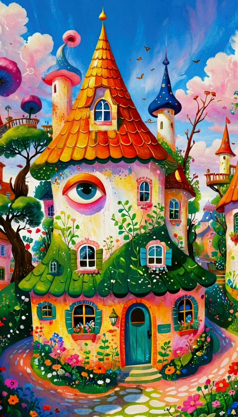 Artists from the stars，Pastel Art：长满Eye的城堡，(((Eye)))，Twisted Castle，Colorful black，植物上的Eye， Popular trends on pixabay, Childish Art, Fantastic art, Fantastic and psychedelic, rich and colorful house, sunlight and Fantastic houses, Fantastic fantasy landscape art, rich and colorful illustration, rich and colorfull illustration, Magical Village, Fantastic!!, Wizarding World. rich and colorful, Fantastic!!!, colorful、Rich details waiting to start 
