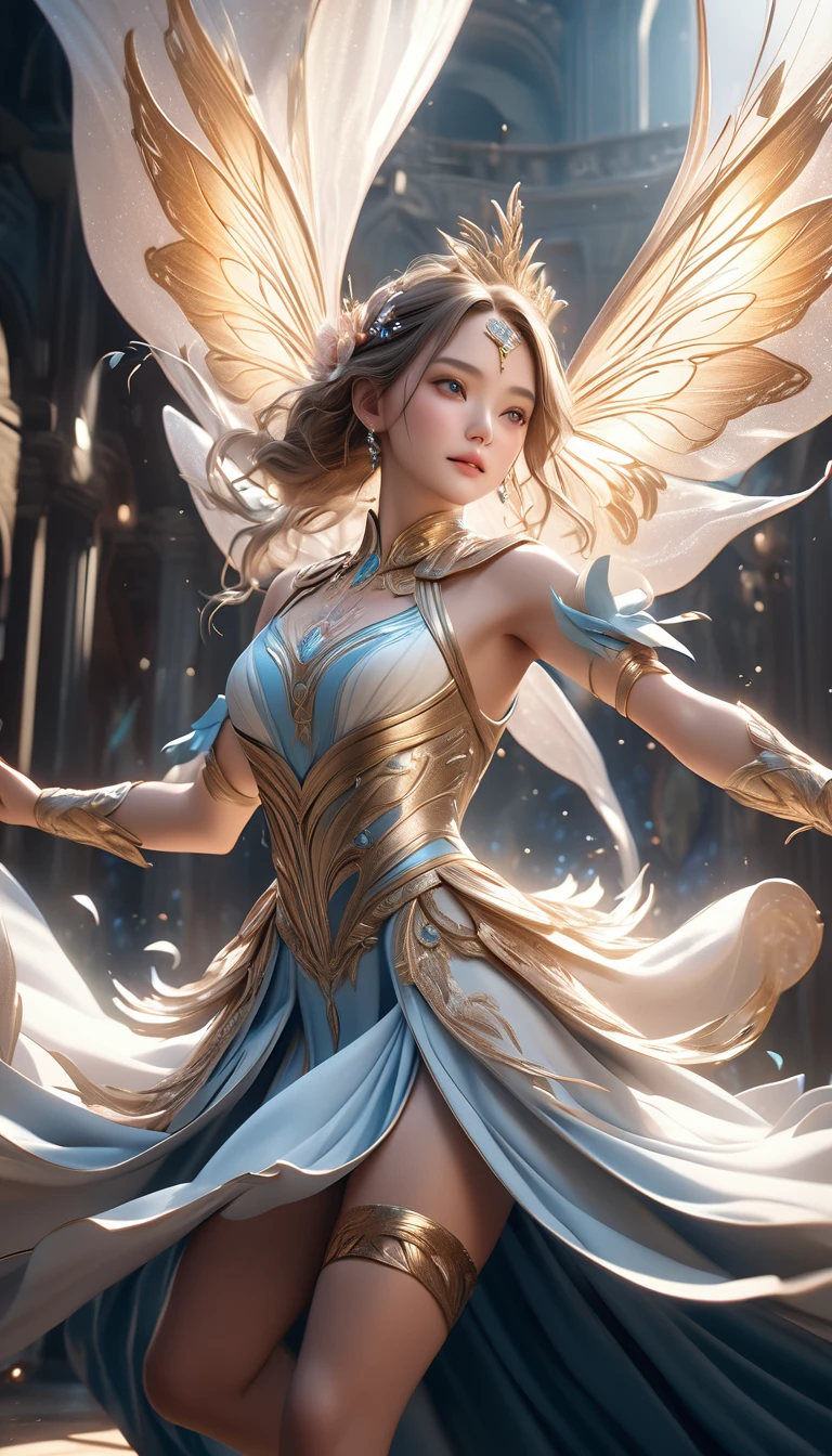 a beautiful dancer, Bold and powerful composition, detailed and enchanting details, (best quality,4K,8K,high resolution,artwork:1.2),Ultra-detailed,(realistic,photorealistic,photo-realistic:1.37),stunning costume , graceful movements, captivating facial expressions, dramatic lighting, cinematic framing, professional 3D rendering, ethereal fantasy, whimsical imagination, surreal elegance