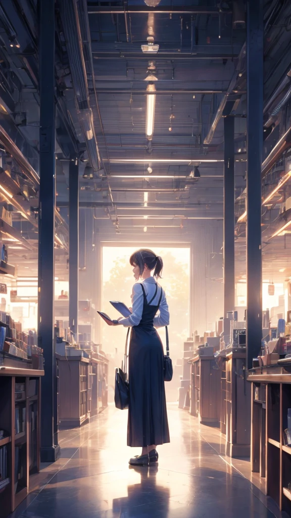 young woman,smile,((Standing inside the cash register)),Touching the cash register machine,Customer Service,((There is a cash register on the table)),(Scanning product barcodes at the cash register)),Supermarket clerk,Wearing an apron,((Working as a cashier)),((Cashier)),((cashier,register,)),((Receive money from customers)),There are products on the shelves,In the supermarket,Bright interior