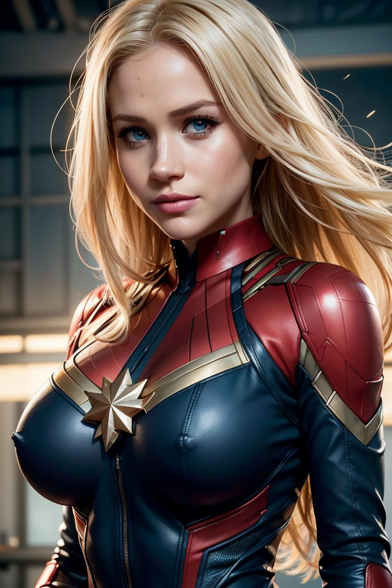 Meghan Markle, wearing Captain Marvel costume sexy clothes, her costume is transparent, (revealing her skin), professionally retouched, soft lighting, realistic, smooth face, perfect eyes, sharp focus on eyes, 8 k, high definition, insanely detailed, intricate, elegant. in a cosmic background, (((visible breasts))), she is removing her. Costume, visible nipples, visible vagina, blonde hair, blue eyes