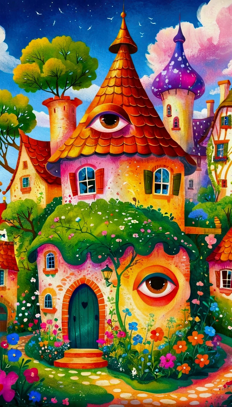 Artists from the stars,Pastel Art:长满Eye的城堡,(((Eye))),Twisted Castle,Colorful black,植物上的Eye, Popular trends on pixabay, Childish Art, Fantastic art, Fantastic and psychedelic, rich and colorful house, sunlight and Fantastic houses, Fantastic fantasy landscape art, rich and colorful illustration, rich and colorfull illustration, Magical Village, Fantastic!!, Wizarding World. rich and colorful, Fantastic!!!, colorful、Rich details waiting to start