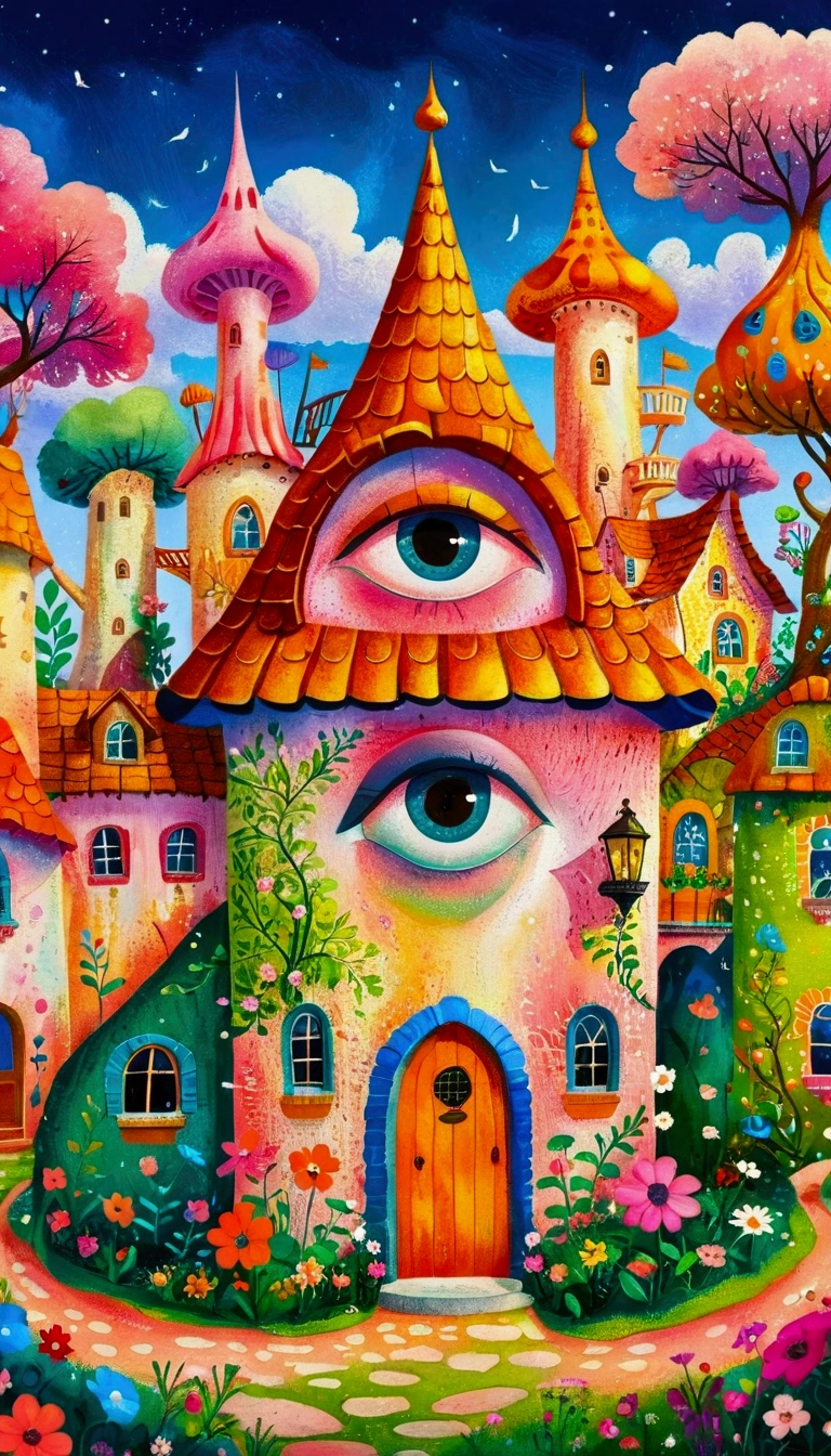Artists from the stars，Pastel Art：长满Eye的城堡，(((Eye)))，Twisted Castle，Colorful black，植物上的Eye， Popular trends on pixabay, Childish Art, Fantastic art, Fantastic and psychedelic, rich and colorful house, sunlight and Fantastic houses, Fantastic fantasy landscape art, rich and colorful illustration, rich and colorfull illustration, Magical Village, Fantastic!!, Wizarding World. rich and colorful, Fantastic!!!, colorful、Rich details waiting to start 
