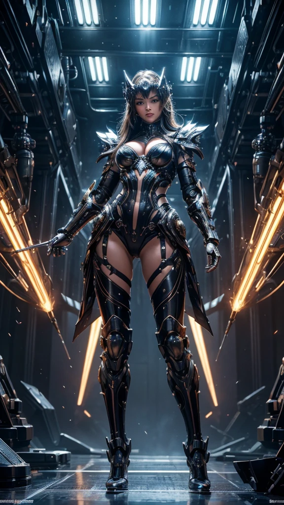 High-definition, masterpiece, ultra-high resolution, 32K, intricate details,
full-body, Victoria's Secret, mechanical structure, metallic elements, gear design, futuristic style, beautiful faces, fashion, soft ambient lighting， dynamic lighting effects, dynamic shot,
high-resolution photo, clear and exquisite