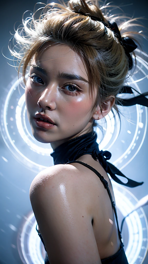 She looks just like Jang Wonyoung and Seolryong、A girl with Caucasian features and a cheerful appearance, She looks totally ethereal and angelic, Her hair is almost whitish blonde.., Her skin is very pale、Very thin, His nose is small and thin and turned up. His eyes are sky blue but bright in color.. His lips are too big and arrogant、His eyes are shining too.. His nose is small, Narrow and very thin. He has a mole under his eye、There is a mole near the corner of the mouth