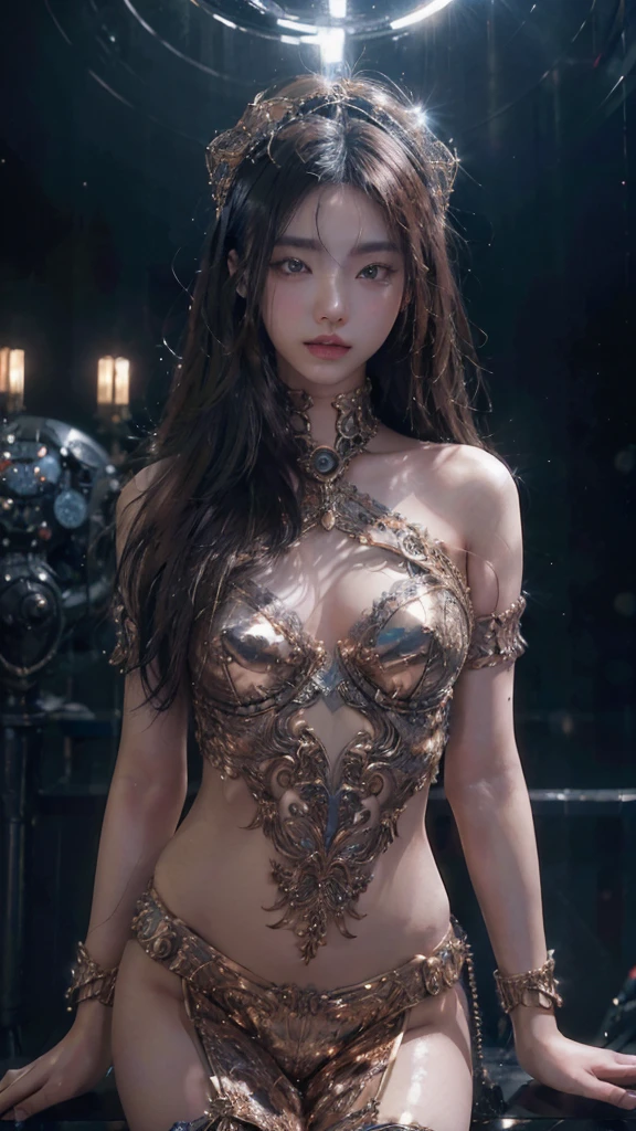 High-definition, masterpiece, ultra-high resolution, 32K, intricate details,
full-body, Victoria's Secret, mechanical structure, metallic elements, gear design, futuristic style, beautiful faces, fashion, soft ambient lighting， dynamic lighting effects, dynamic shot,
high-resolution photo, clear and exquisite