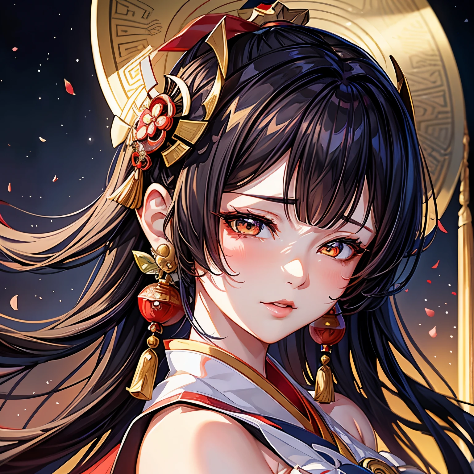 Handheld fan、Arav woman wearing a garland, Beautiful digital illustrations, A beautiful artistic illustration, Stunning digital illustrations, Beautiful digital artwork, Inspired by Yin Dourui, Digital illustration style, Chinese Empress, Portrait of a geisha, Beautiful fantasy queen, Beautiful digital illustrations, Portrait of a beautiful geisha, Portrait of a geisha