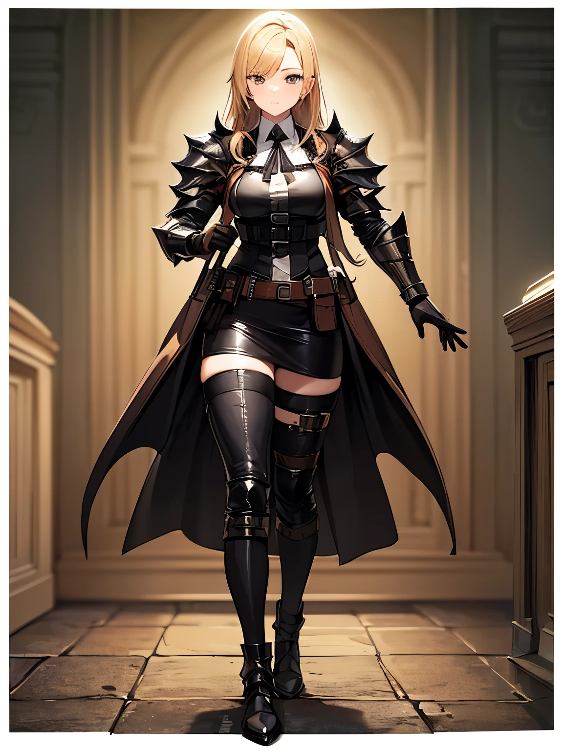 Tactical knight, light armor, tactical equipment, tactical straps, leather equipment, tactical accessories, knight accessories, 1girl, medieval background, tactical armored boots, knife sheath equipment, 1girl, full body, spy suit, gothic costume, elegant style, steampunk reference, palace dance salon, baroque details, hidden spy weapons, spy equipment hidden in clothes, gothic punk victorian elegant clothing, correas tácticas ocultas, spy girl, tactical spy equipment