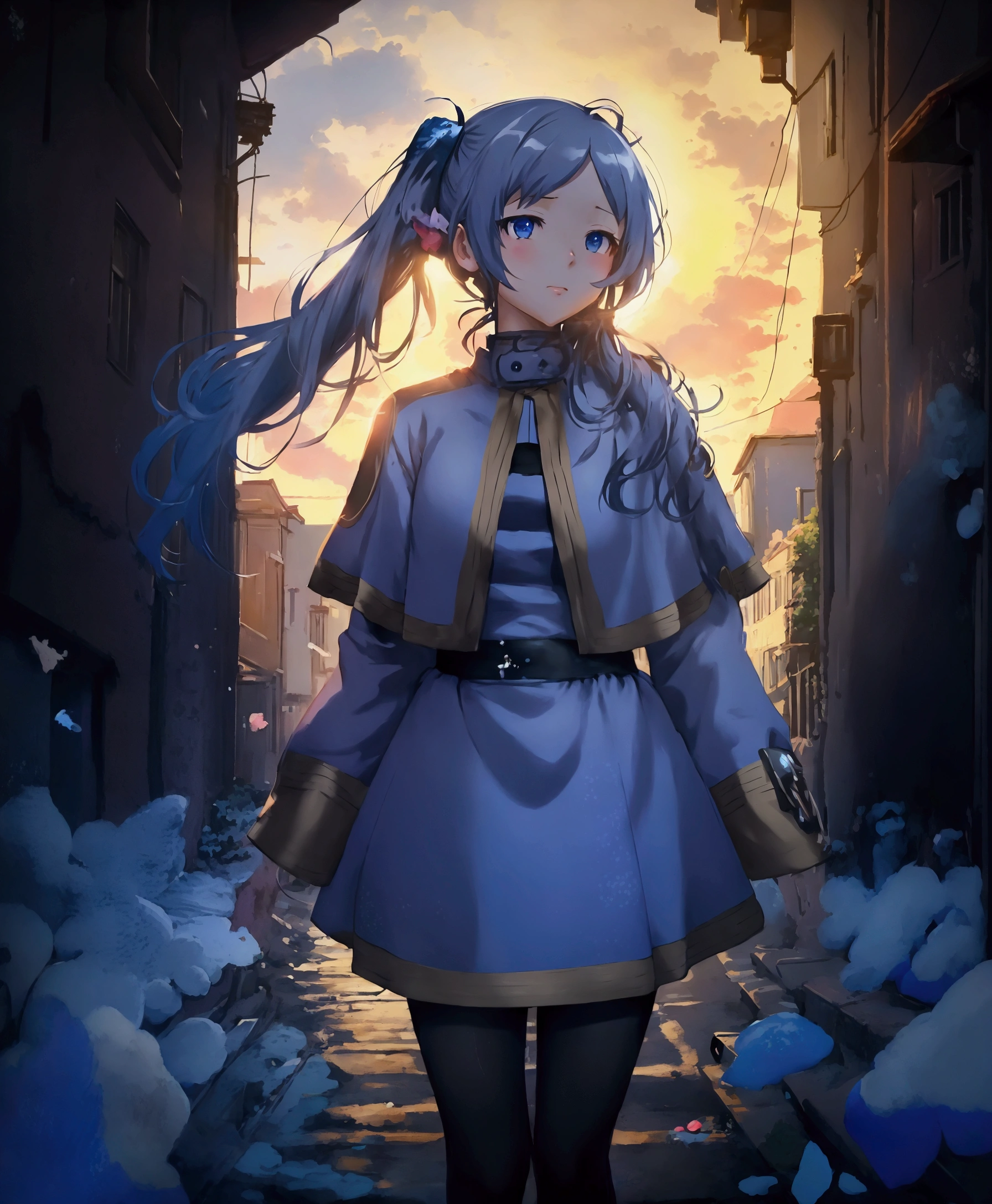 Anime girl in a blue dress stands in a narrow alley, artwork in the style of Gu Weiss, Anime cute art style, high detailed Official Artwork, Official Art, Official Artwork, Cute girl anime visual, Epic Light Novel Cover Art, Popular on artstation pixiv, From Ark of Tomorrow, Gu Weiss, Light novel cover, beautiful anime artwork