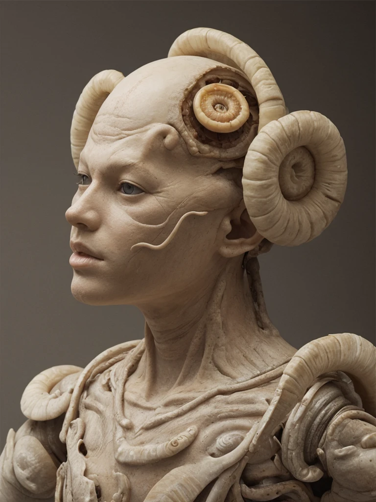 Snailed humanoid, mollusk humanoid, strange, trending on artstation, hyperrealism, james jean