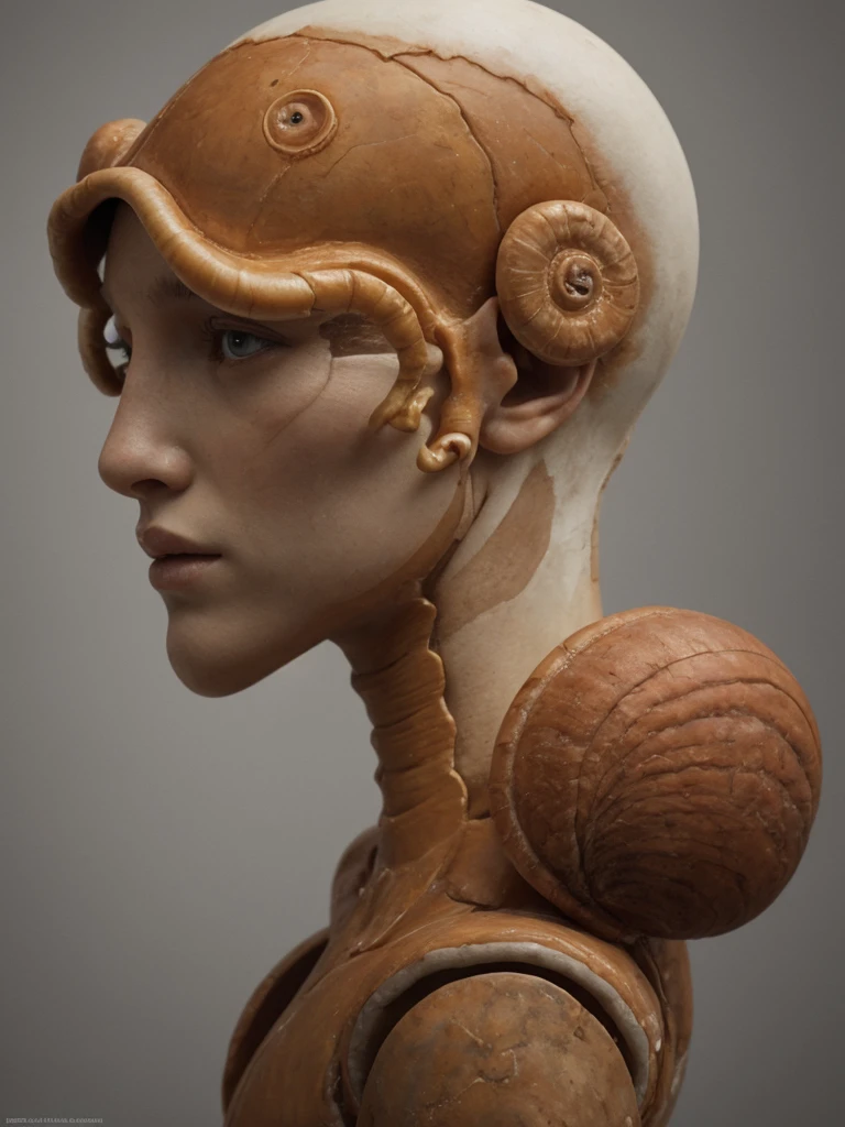 Snailed humanoid, mollusk humanoid, strange, trending on artstation, hyperrealism, james jean