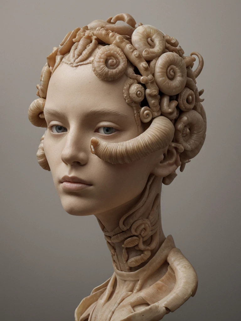 Snailed humanoid, mollusk humanoid, strange, trending on artstation, hyperrealism, james jean