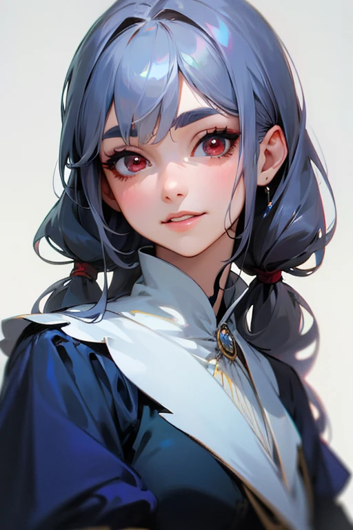 (Highest quality, masterpiece:1.2), High resolution, 最高masterpiece、Very detailed, Realistic:1.37, Fantasy, An illustration,Gray Hair、 Red eyes、Queen, Navy and blue dress、beautifully、Eyeshadow Red、Thick eyebrows、Long eyelashes、pupils are black、shiny on the lips、Top Sites、Queen、Princess、A kind smile、Show your teeth a little and smile、Soft impression、people々々々々々々々々々々Loved by、Slimming the face、Shoulder Bare、ponytail、Kissing Face、Long white hair、Shaggy Bangs、(Save face image).Cinderella Castle、(一peopleで).
