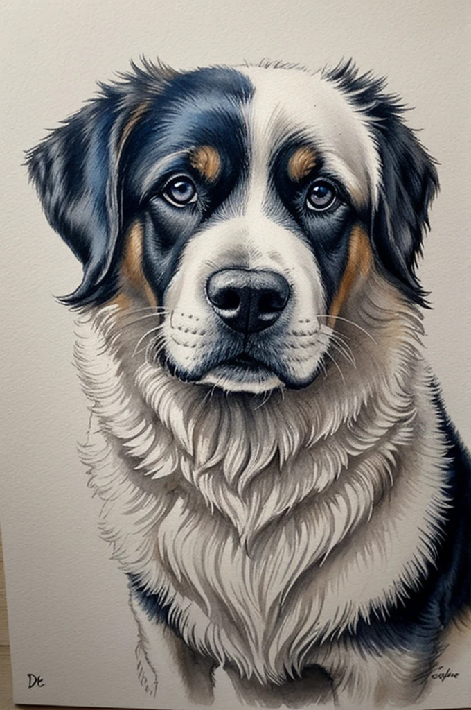 Effet peinture au trait doré, combinaison d'aquarelle et de peinture à l'huile, combinaison de découpage de papier et de jeux d'ombres, mélange de monochrome et de couleur, chien doux et froid aux lignes dorées, Un chien bête divine, une gemme, un rayon cosmique, Transparent, irisé