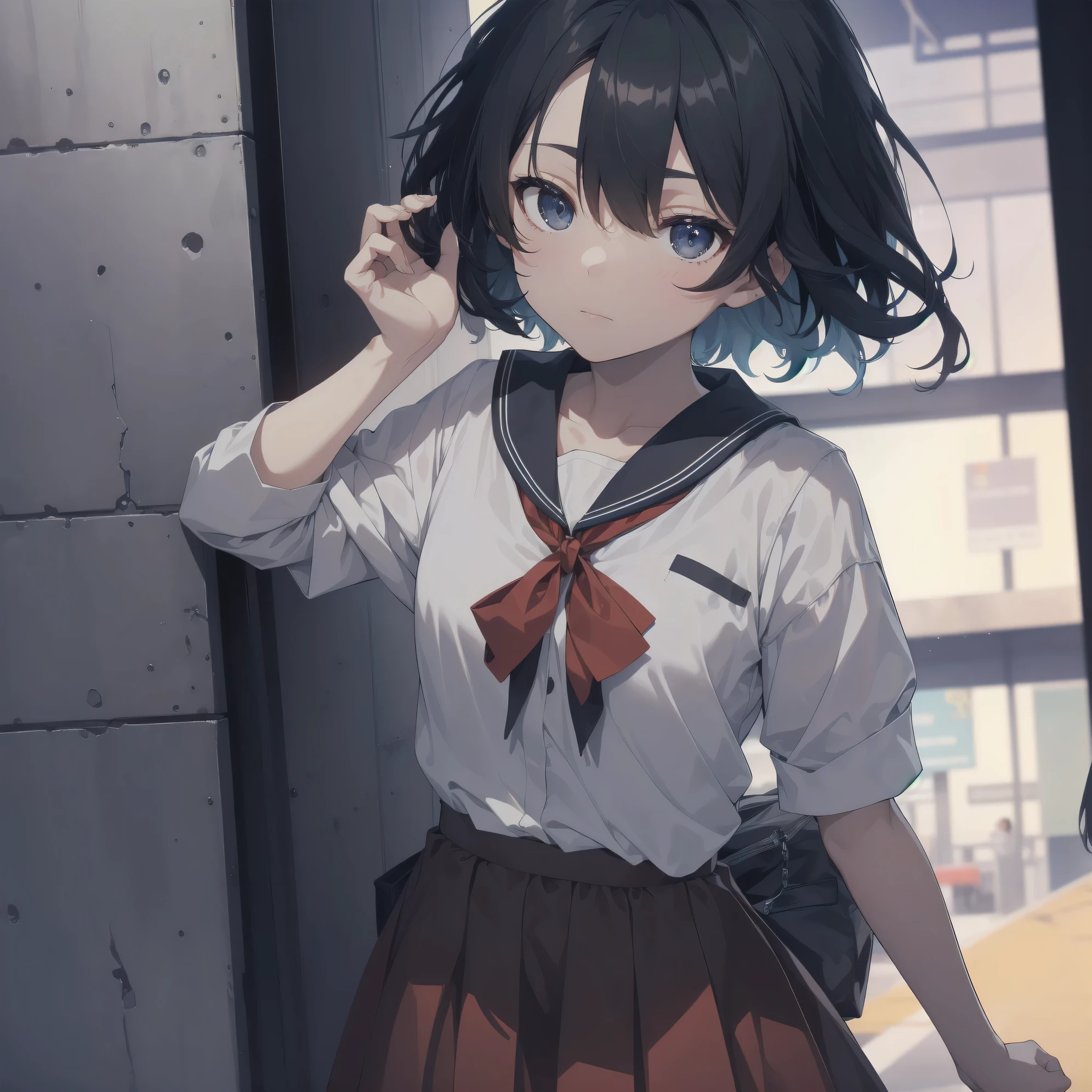 ultra-absurdres-Top quality by artist God, ultra-detailed, high resolution, anime moe artstyle, best anime 8k konachan wallpaper, pixiv contest winner, pool:2810, perfect anatomy,break, 1girl, (Please draw a girl walking sleepily to school alone. )break,(Solo,little female, 13-year-old:1.3),Full limbs, complete fingers,a junior high school student, (very short hair), short cut, flat chest, , small butt, small black eyes, beautiful detailed eyes, well-proportioned iris and pupils, expressive eyes, highres detailed hair, soft expression, salor school_uniform, sailor collar, serahuku, bow, pleated skirt,(Detailed Lighting), (Detailed background), in the School commute route. break,super detailed skin, Best cinematic lighting powered by famous artist, 8k,beauty illustration,photoshop_(medium),very aesthetic,break,((artist:fujima_takuya )), artist:clamp ,artist:carnelian ,artist:kantoku ,
