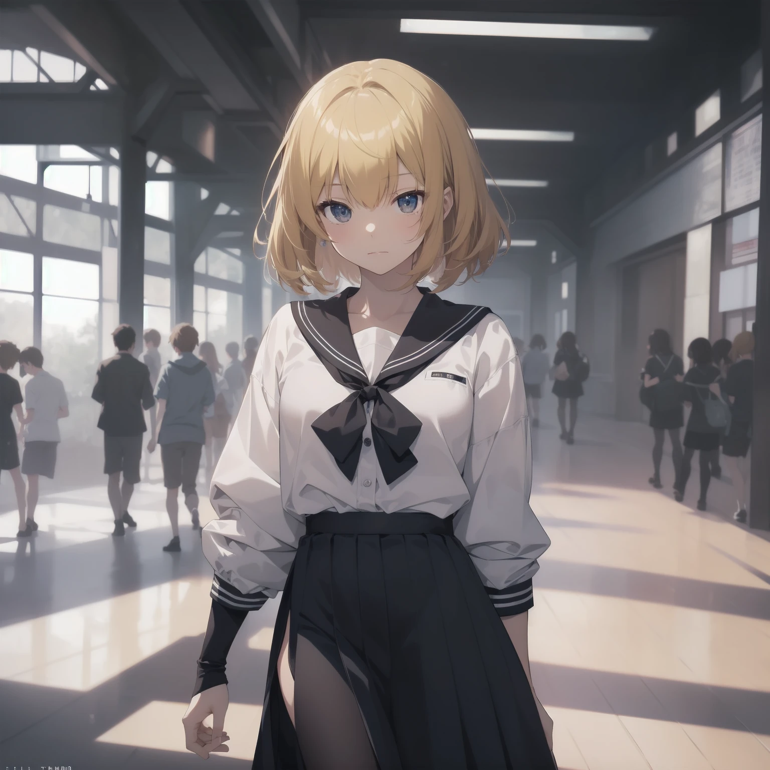 ultra-absurdres-Top quality by artist God, ultra-detailed, high resolution, anime moe artstyle, best anime 8k konachan wallpaper, pixiv contest winner, pool:2810, perfect anatomy,break, 1girl, (Please draw a girl walking sleepily to school alone. )break,(Solo,little female, 13-year-old:1.3),Full limbs, complete fingers,a junior high school student, (very short hair), short cut, flat chest, , small butt, small black eyes, beautiful detailed eyes, well-proportioned iris and pupils, expressive eyes, highres detailed hair, soft expression, salor school_uniform, sailor collar, serahuku, bow, pleated skirt,(Detailed Lighting), (Detailed background), in the School commute route. break,super detailed skin, Best cinematic lighting powered by famous artist, 8k,beauty illustration,photoshop_(medium),very aesthetic,break,((artist:fujima_takuya )), artist:clamp ,artist:carnelian ,artist:kantoku ,
