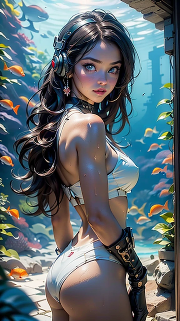 steampunk girl with Asian features,(((1girl))),((girl with dark hair and turquoise highlights)),((asian girl,Japanese woman)),((Asian)),

(large breasts:1.4),saggy breasts,(((Black hair with turquoise streaks:1.35,straight hair,long hair:1.4,colored inner hair,ear breathing))),((heterochromia:1.5, (pink_eye and aqua_eye))),((fat)),(((lustrous skin:1.5,bright skin: 1.5,skin tanned,shiny skin,very shiny skin,shiny body,plastic glitter skin,exaggerated shiny skin,illuminated skin))),(spider lower abdomen,narrow waist,wide hip,athletic body,inflated legs, thick thighs,detailed body,(detailed face)),

cute,slutty,seductive,erotic,((nsfw)),

zettai ryouiki,((two-piece swimsuit magenta,wearing a bikini outfit:1.3,steampunk bikini)),(steampunk headphones:1.5,steampunk cyber gloves:1.5,huge steampunk mech-gloves),((wet clothes,intricate outfit,intricate clothes,intricate swimsuit, intricate bikini)),

(dynamic pose:1.0),embarrassed,(centered,scale to fit dimensions,Rule of thirds),

((factory with solar panels, glass domes, white rooms and glass roofs showing that they are under the ocean)),scenery:1.25,((intricate scenery)),((((Aquarium in the background)))),

(Glossy steampunk ornaments),highres,sharp focus,(ultra detailed,extremely detailed),(photorealistic artwork:1.37),(extremely detailed CG unity 8k wallpaper),(((vibrant colors,vibrant theme))),(intricate),(masterpiece),(best quality),artistic photography,(photography taken by sldr),(intricate background),perfect rendered face,perfect face details,realistic face,photo realistic,((intricate detail)),(((realism))),
