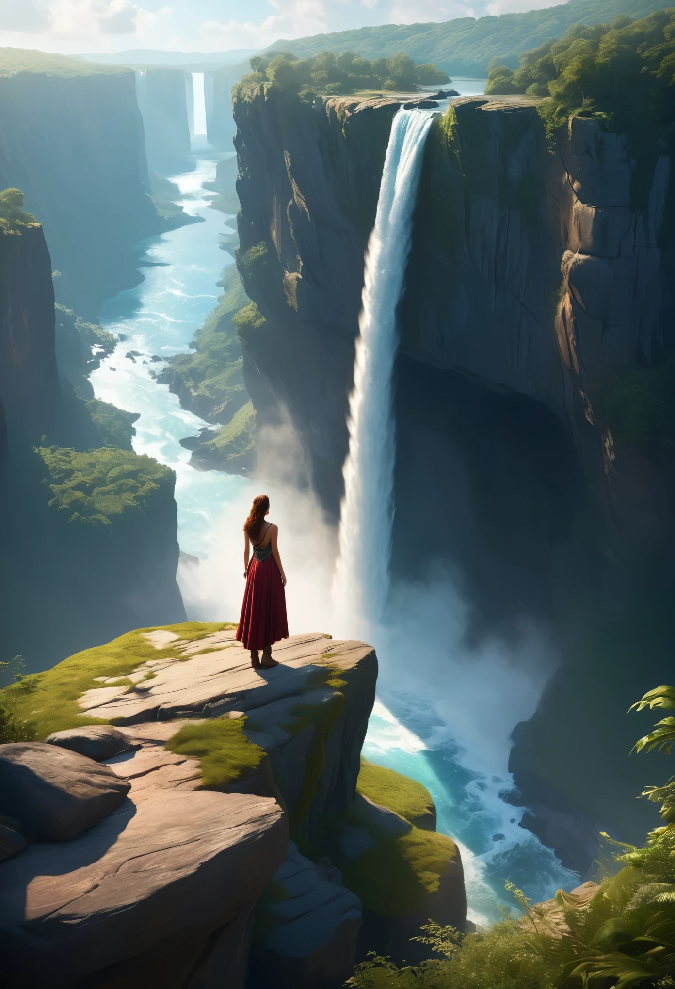 Cliff overlooking the waterfall, There are some arch-shaped stones on the top, Matte painting 8k, Matte Paint 8K, Portrait Wallpaper 8K, Portrait Wallpaper 8K, Portrait Wallpaper 4K, Portrait Wallpaper 4K, The Lost Series, realistic fantasy render, 8K resolution digital painting, 8K resolution digital painting,  Jessica Rossier Fantasy Art, 4K rendered matte paint, 3D rendered matte paint  