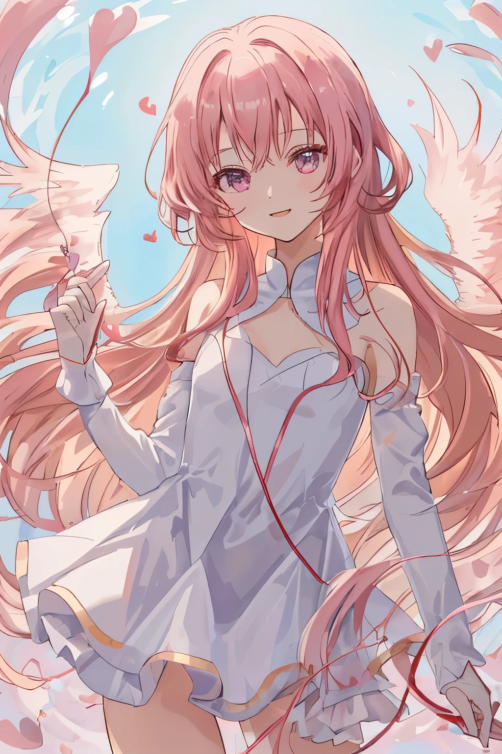 1_girl, (anime, kawai:1.5), (masterpeice, best_quality, simple, cute, dreamy, vibrant, clean:1.5), (cute, cute_smile, young:1.8), (delicate, beautiful, thin:1.5), (girlfriend, angel:1.5), (green_eyes, simple_eyes:1.3) (long_hair, blond_hair, wearing_pink_dress, pink_angel_wings, gloves:1.8), (warm:1.5), extremely_delicate, (love_magic:1.5), (age_size_fits_body), (small_thighs, thin:1.3), (eye_level:1.3), (heart_magic, love:1.5)