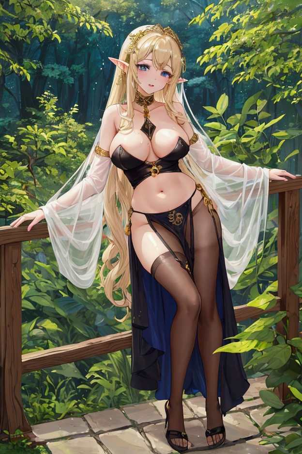 Highest quality, masterpiece, Ultra-high resolution, female、Big Breasts、Elf、Estrus、Yarimambich、well experienced、sex、forest、Wet、Erect nippleurasaki、sex appeal、natural、Married Woman