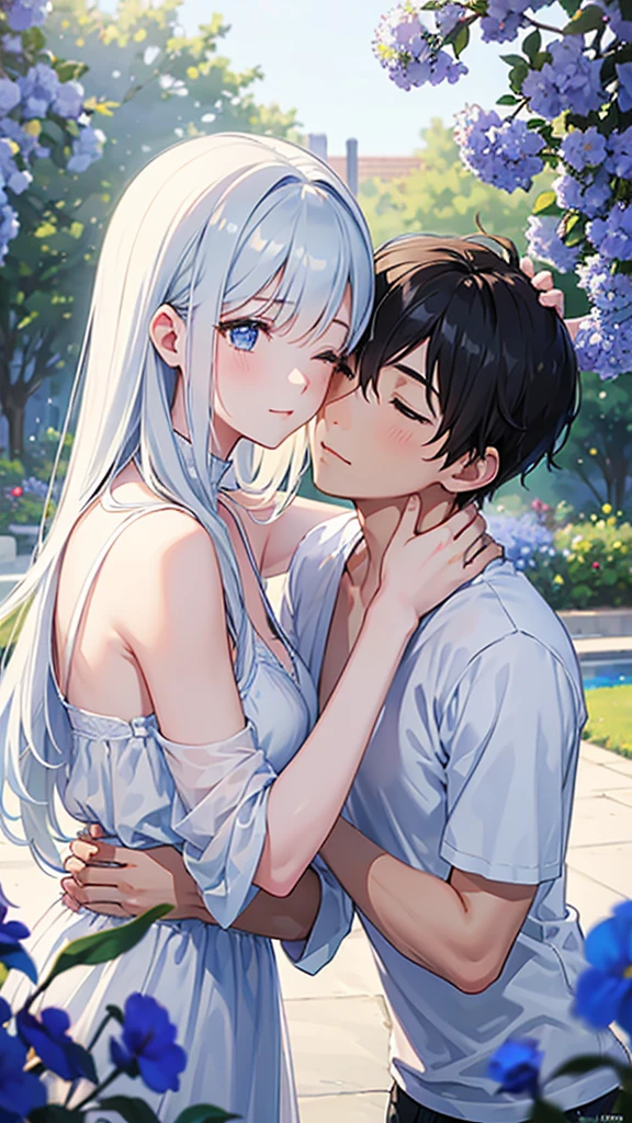 nbest quality,4k,8k,highres,masterpiece:1.2),ultra-detailed, eroticmanner , princess with a prince boy having muscular body in a romantic garden, beautiful detailed eyes,beautiful detailed lips,longeyelashes,wedding lingerie,passionate embrace,love in the air,soft lighting,vivid colors,carefully crafted scene,romantic atmosphere,intimate moment,subtle expressions,delicate touch,seductive poses,sensual connection,whispering sweet nothings,gentle caresses,desire and passion,sexual tension,deep connection,strong chemistry,fairytale romance,sublime beauty,expressive faces,soft and tender,affectionate gestures,love-filled gaze,close-up shots,delightful innocence,unspoken desires,perfectly choreographed,artistic love scene,erotic composition,romantic soundtrack,sublime harmonies, dreamy ambiance, lip to lip kissing