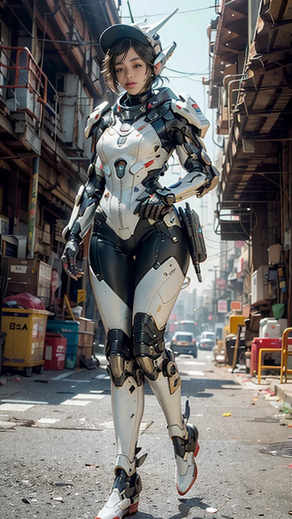 ((Highest quality)), ((masterpiece)), ((Realistic)), (detailed), (photoRealistic:1.5), Futuristic Girl, (Thick body), (White bodysuit), Lights on Armor, Cybernetic Headwear, View your viewers, Dynamic pose, Post-apocalyptic, Destroyed city background, The building is on fire, sf, High resolution, Ray Tracing, NVIDIA, Super Resolution, Unreal 5, Scattered beneath the surface, PBR Texturing, Post-processing, Anisotropic Filtering, Depth of written boundary, Maximum clarity and sharpness, Three-part method, 8K RAW, (Luminous Particles:1.4), (extremely detailed cg, unity 8k wallpaper, 3d, Cinema Lighting, Lens flare), reflection, Sharp focus, Cyberpunk art, Cyberpunk architecture,