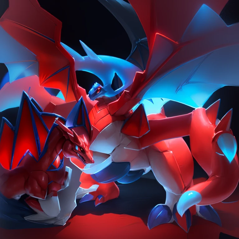pokemon blue and red dragon with large wings and a tail, similar to pokemon, new pokemon, pokemon art style, illustration pokemon, style of pokemon, fire type, charizard, vyverns, for pokemon red and blue, conceptual mystery pokemon, polychaeta, official art, :3, (sharp), dialga the pokémon, by Leo Goetz