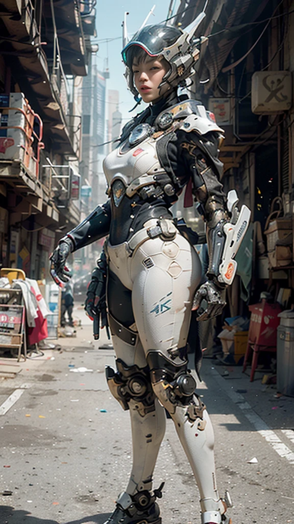 ((Highest quality)), ((masterpiece)), ((Realistic)), (detailed), (photoRealistic:1.5), Futuristic Girl, (Thick body), (White bodysuit), Lights on Armor, Cybernetic Headwear, View your viewers, Dynamic pose, Post-apocalyptic, Destroyed city background, The building is on fire, sf, High resolution, Ray Tracing, NVIDIA, Super Resolution, Unreal 5, Scattered beneath the surface, PBR Texturing, Post-processing, Anisotropic Filtering, Depth of written boundary, Maximum clarity and sharpness, Three-part method, 8K RAW, (Luminous Particles:1.4), (extremely detailed cg, unity 8k wallpaper, 3d, Cinema Lighting, Lens flare), reflection, Sharp focus, Cyberpunk art, Cyberpunk architecture,