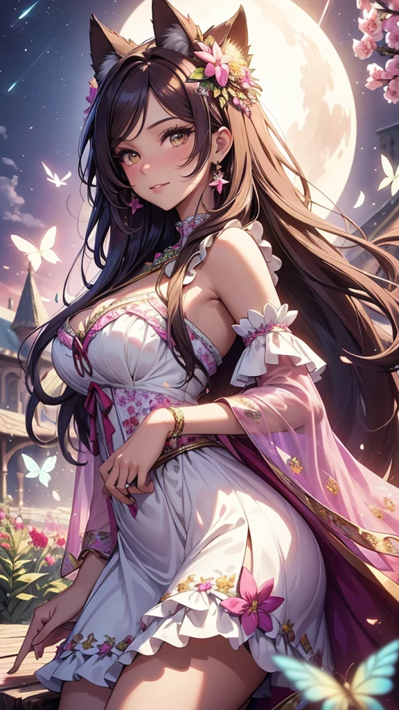 ((anime artstyle)),(Masterpiece),(Best Quality), (Super Detail),((Very Delicate and Beautiful)),(((Solo))),((full body)),(((1 princess in pink & ta dress with voluminous full length hoop skirt))),((standing in garden)),Long train,(bling-bling gorgeous gemstone jewelry),detailed face and eyes,jewel-like eyes,cry,((large amount of straight hair,extremely voluminous Very Long Straight Hair)),((gigantic tits,Long tits)),cleavage,(gorgeousfull embroidery and lace),gorgeous corsage,See-through,((extremely gorgeousfull loliair ornament)),bling-bling extremely gorgeousfull jeweled tiara,ornate ruffles,beautiful embroidery,(hoop skirt,crinoline),flowers, flower petals flowing,((Dynamic Angle)),Looking at viewer,((full body)),sweet lolita d with voluminous full length hoop skirt