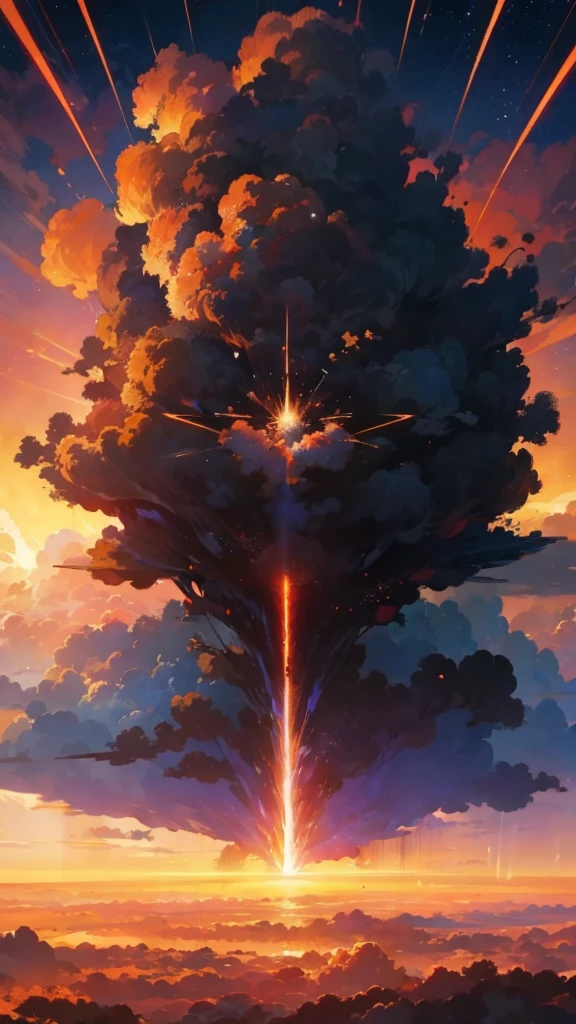 (best quality,4K,8 thousand,mackerel,masterpiece:1.2),very detailed,smoke rising from the clouds,Magnificent animated bullet visual effects,2012 animated screenshots,animated visual effects,Akira's Explosion,Launch a spore cloud,illuminated spore flight,anime movie screenshot,Kurou animated screenshots,Animation clouds,atmospheric animation,anime movie screenshot,huge explosion,animated screenshots