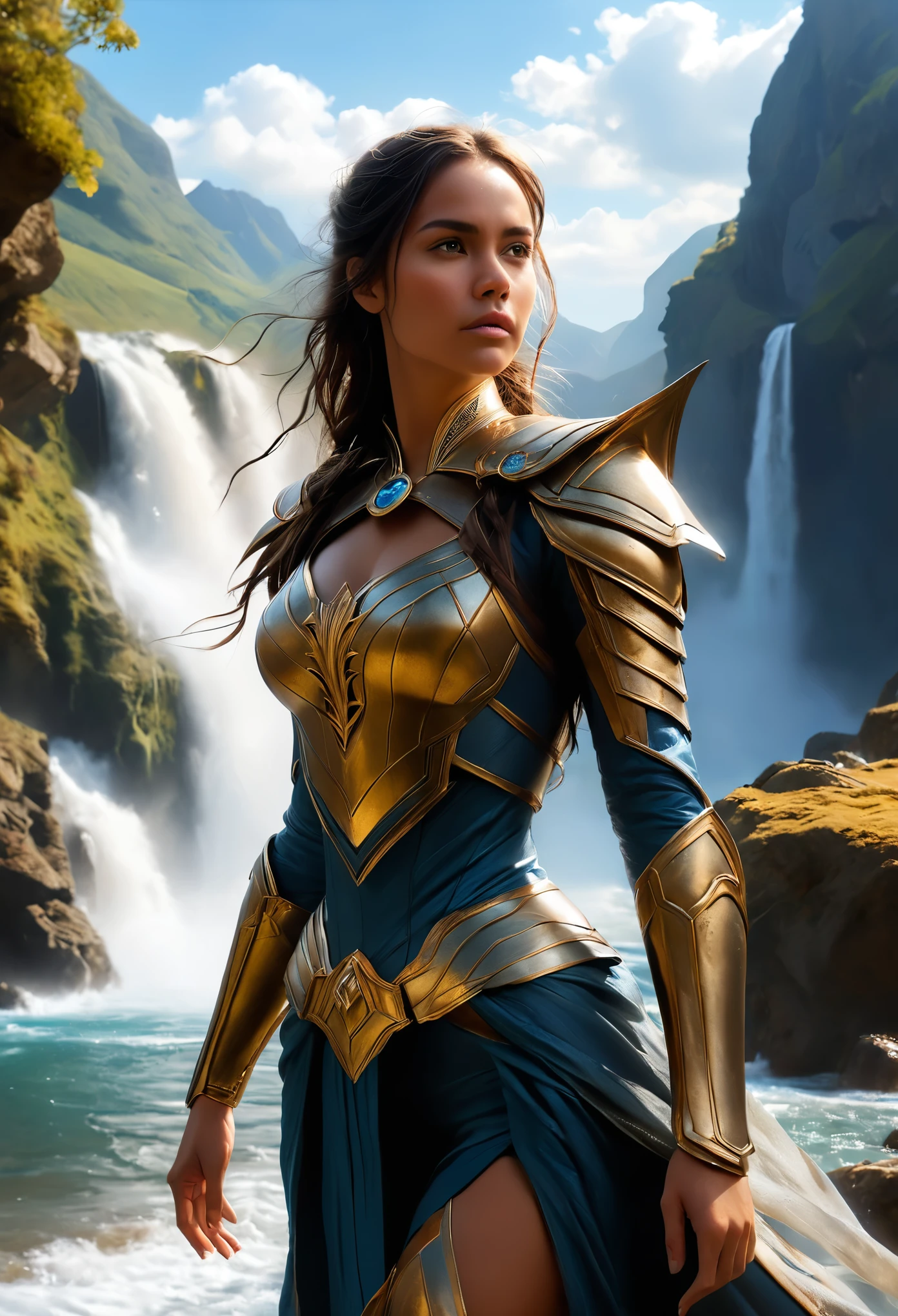 Cliff overlooking the waterfall, There are some arch-shaped stones on the top, Matte painting 8k, Matte Paint 8K, Portrait Wallpaper 8K, Portrait Wallpaper 8K, Portrait Wallpaper 4K, Portrait Wallpaper 4K, The Lost Series, realistic fantasy render, 8K resolution digital painting, 8K resolution digital painting,  Jessica Rossier Fantasy Art, 4K rendered matte paint, 3D rendered matte paint  