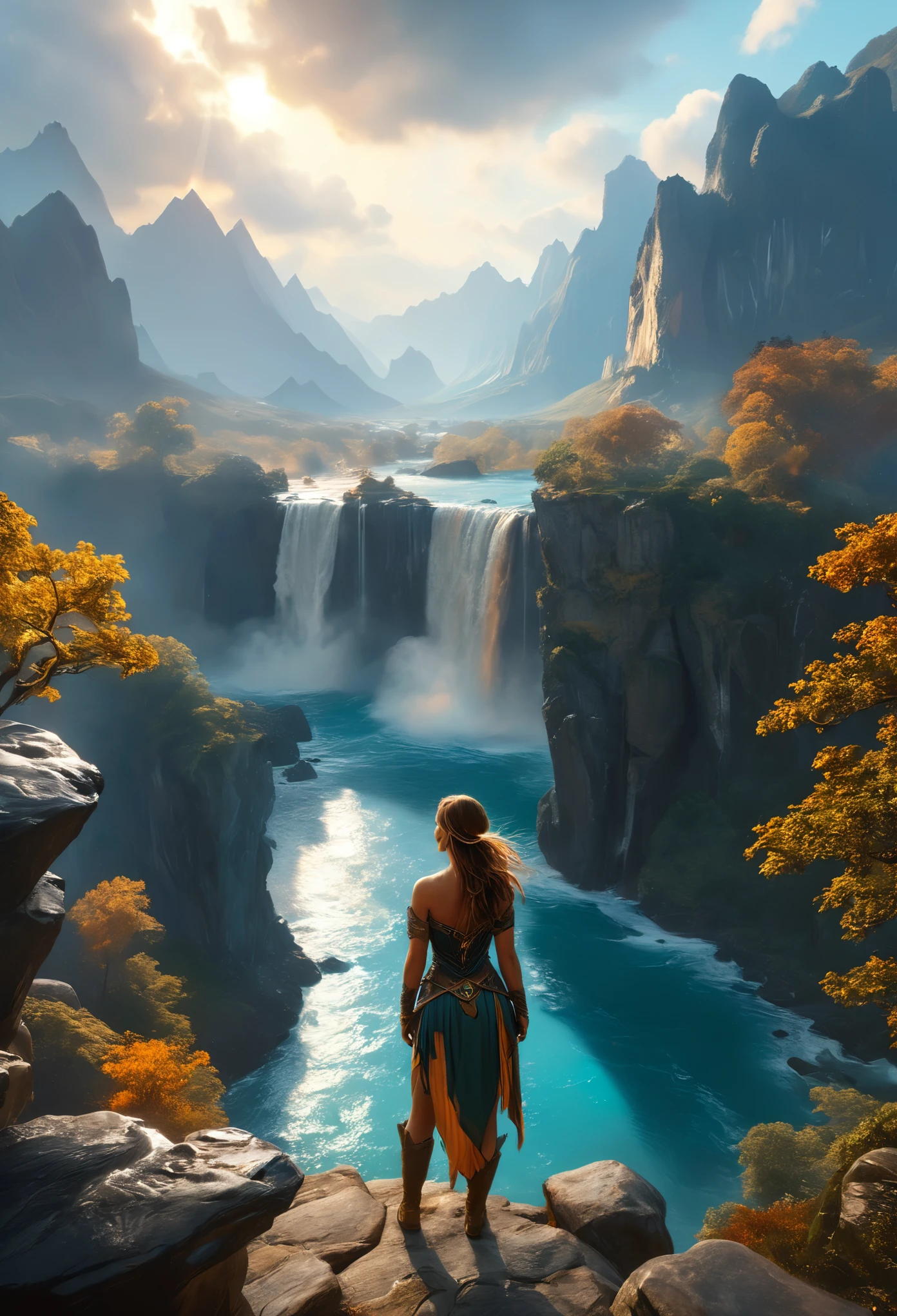 Cliff overlooking the waterfall, There are some arch-shaped stones on the top, Matte painting 8k, Matte Paint 8K, Portrait Wallpaper 8K, Portrait Wallpaper 8K, Portrait Wallpaper 4K, Portrait Wallpaper 4K, The Lost Series, realistic fantasy render, 8K resolution digital painting, 8K resolution digital painting,  Jessica Rossier Fantasy Art, 4K rendered matte paint, 3D rendered matte paint  